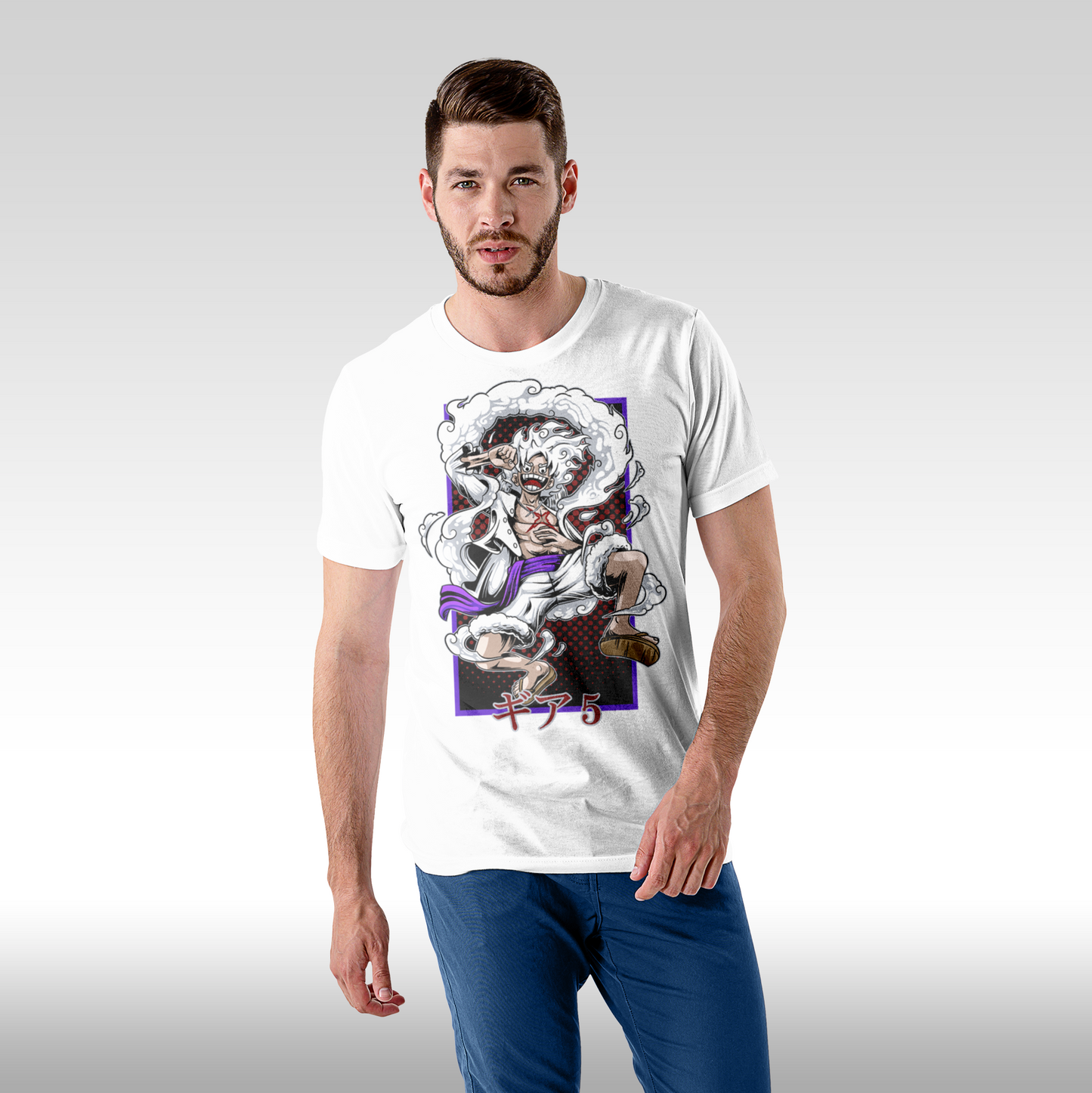 Tricou Alb personalizat bumbac Fata Barbat anime "One Piece Luffy Gear 5 White" streetwear