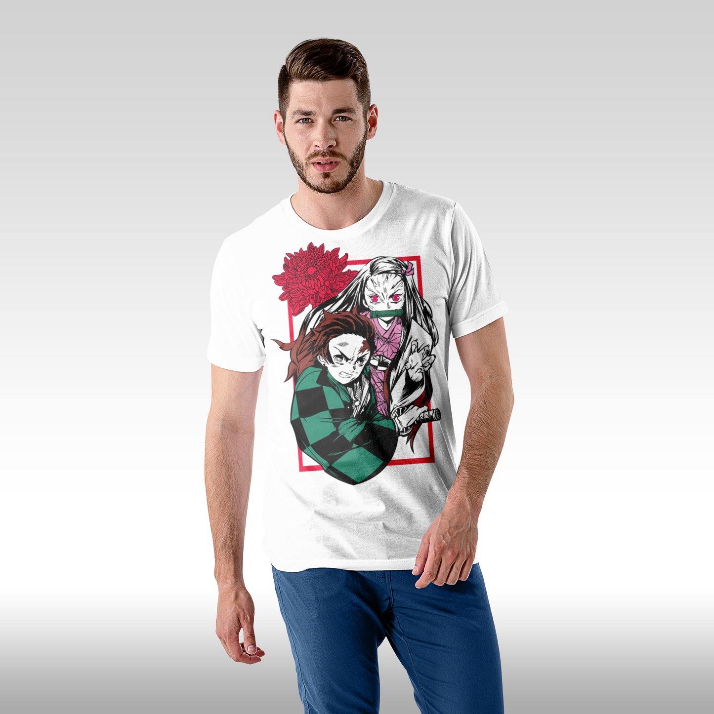 Tricou Alb personalizat bumbac Fata barbat anime "Demon Slayer: Nezuko Kamado" streetwear