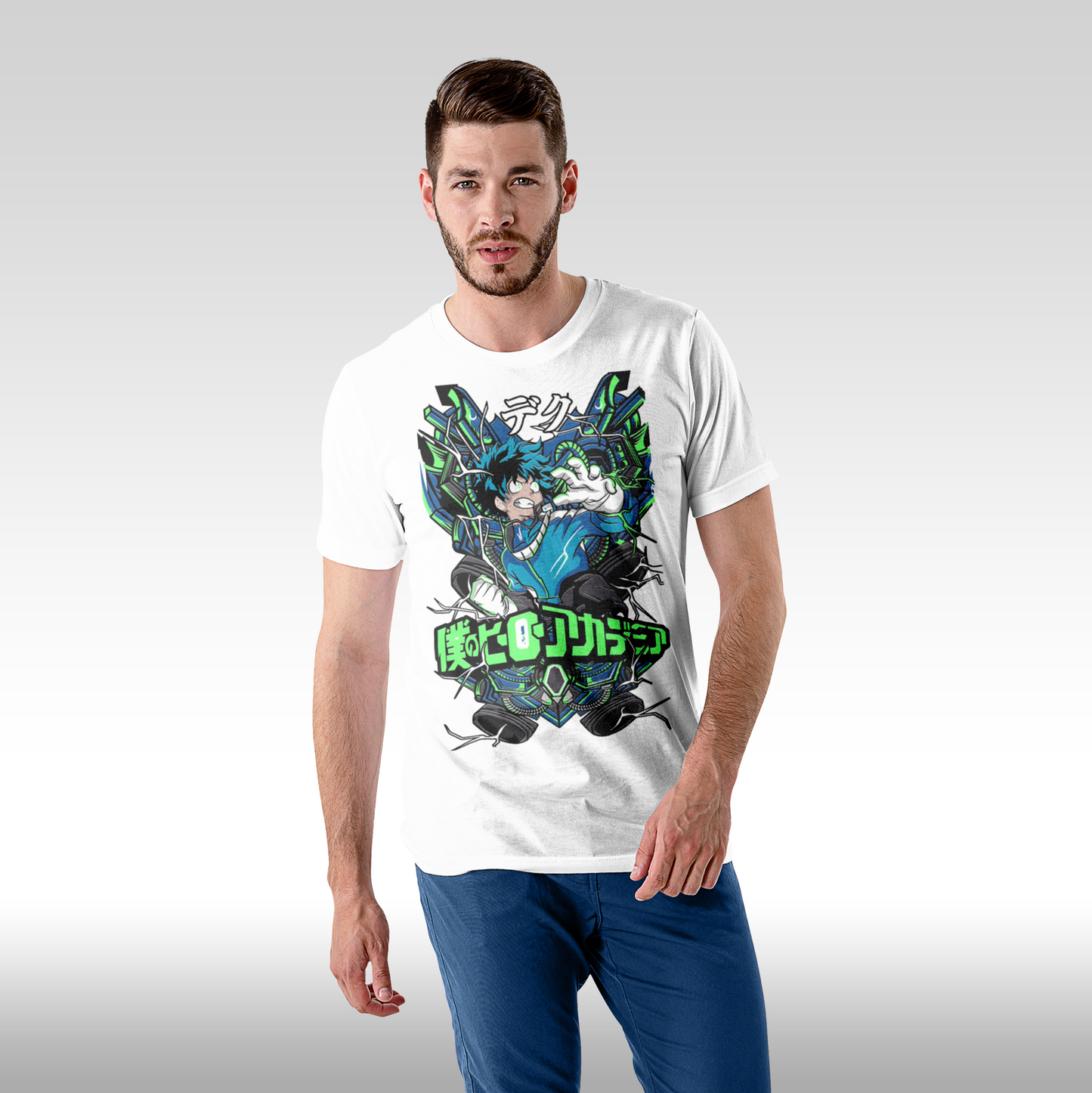 Tricou Alb personalizat bumbac Fata barbat anime "My Hero Academia: Deku" streetwear