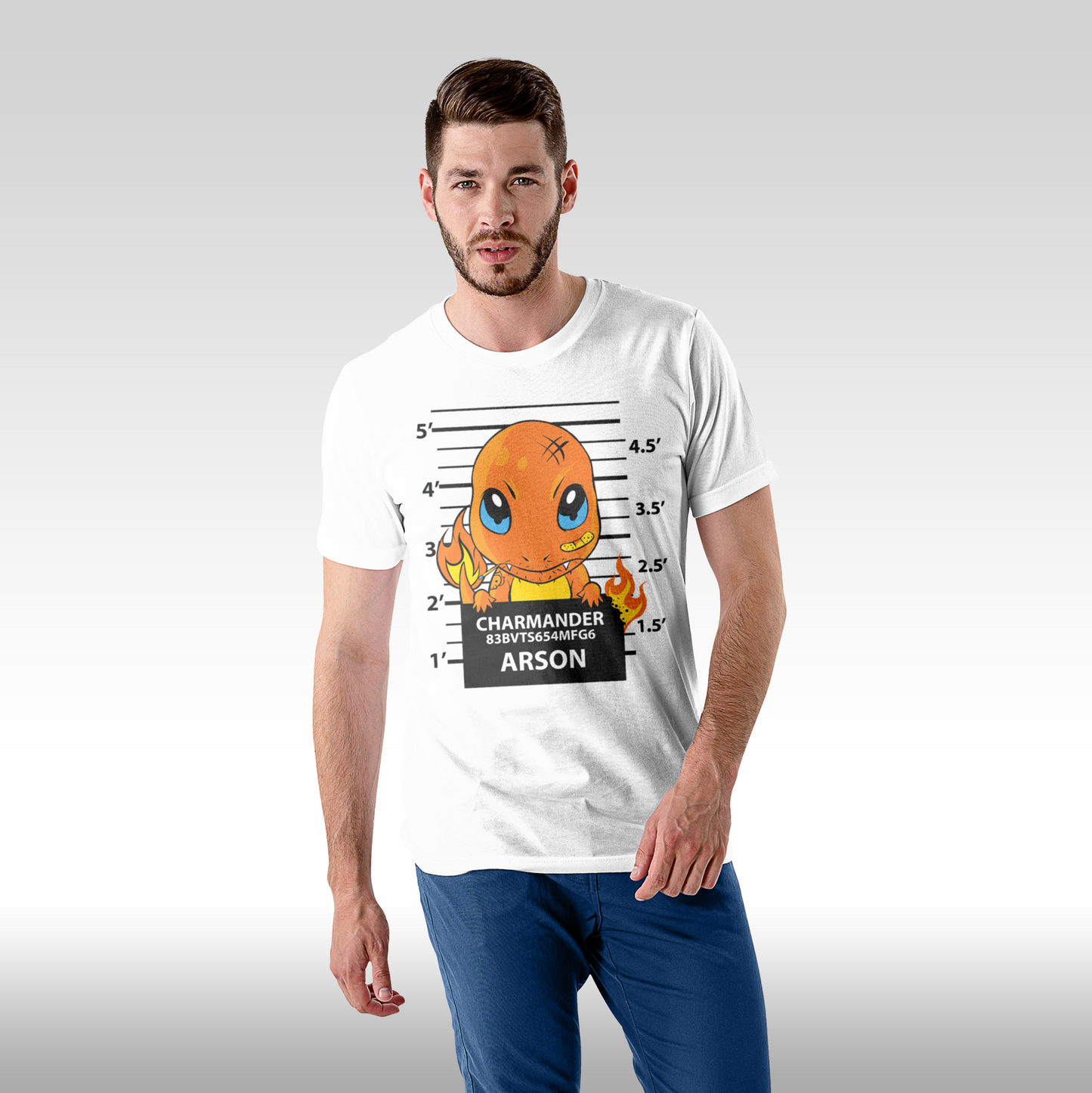 Tricou Alb personalizat bumbac Fata barbat anime "Pokemon: Charmander" streetwear