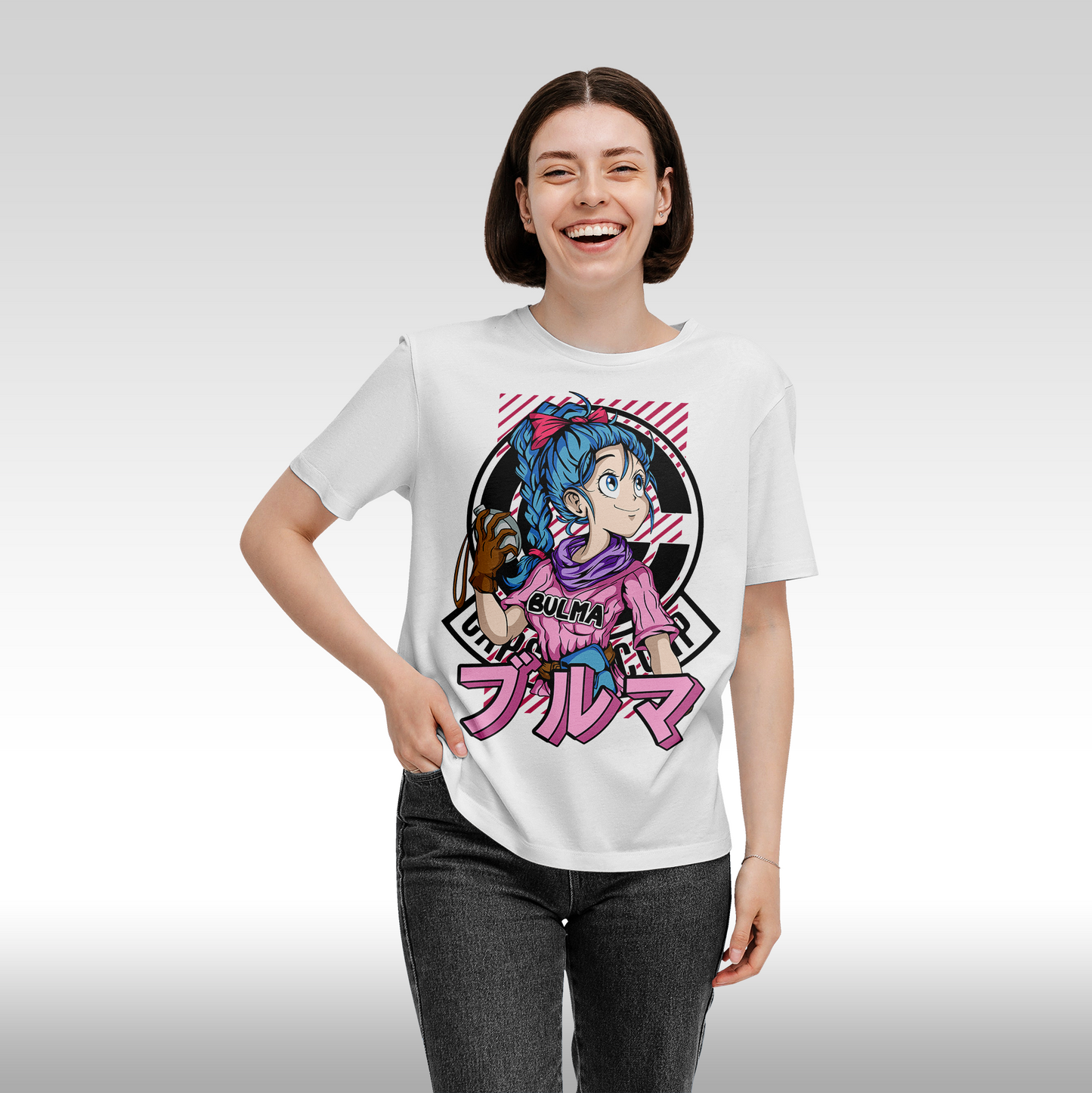Tricou Alb personalizat bumbac Fata Dama anime "Bulma" streetwear