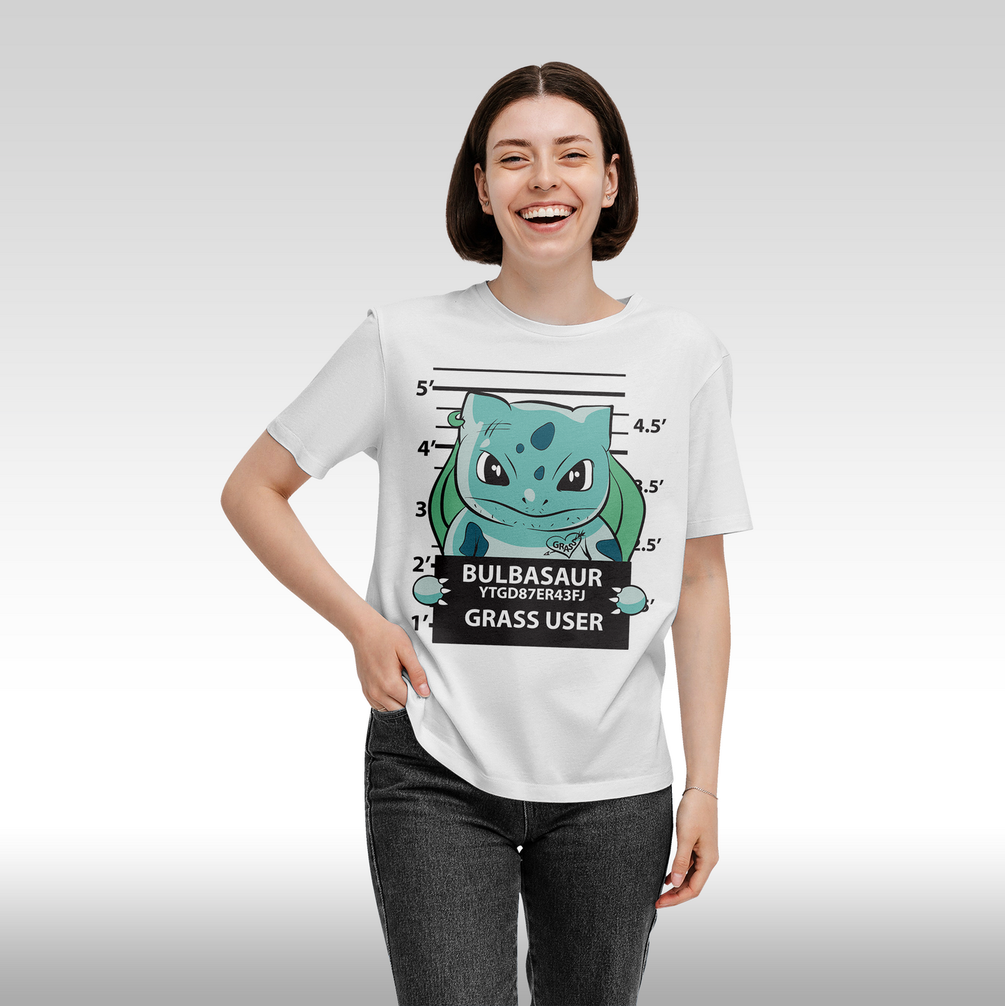 Tricou Alb personalizat bumbac Fata Dama anime "Pokemon Bulbasaur" streetwear