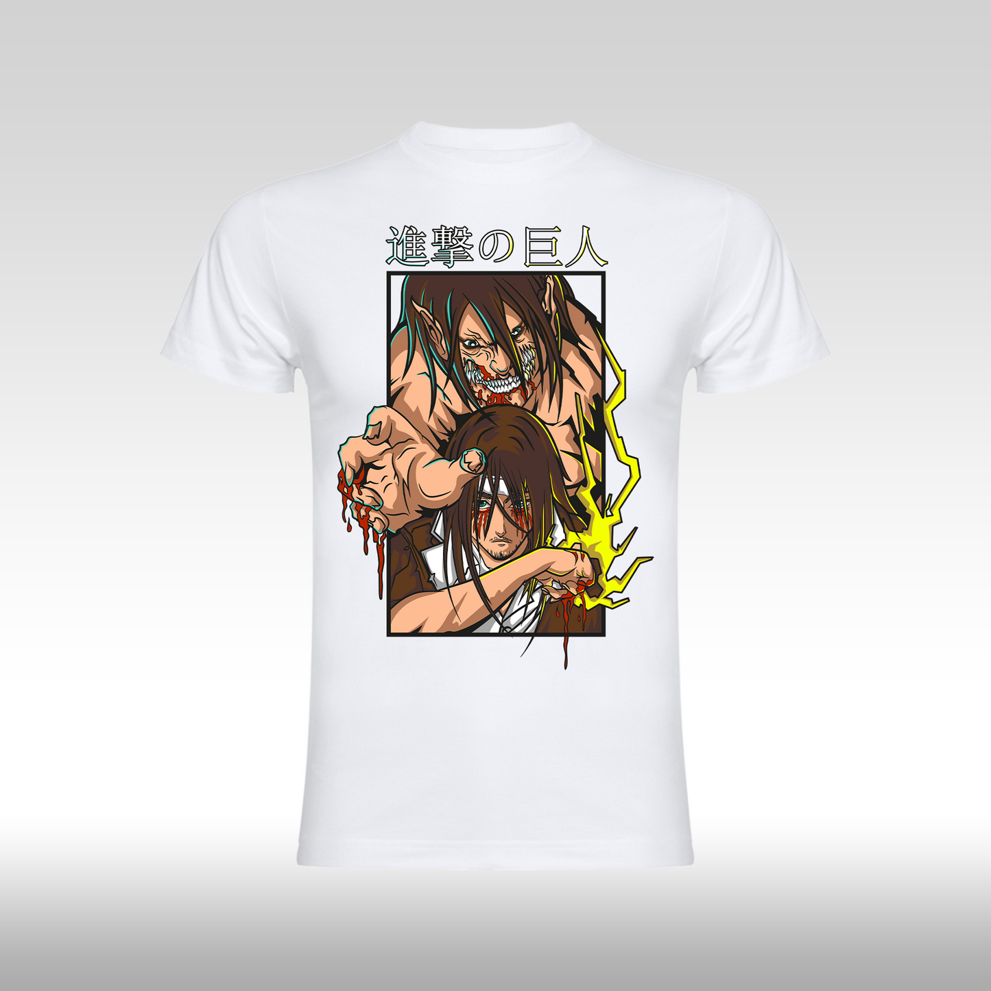 Tricou Alb personalizat bumbac anime "Attack On Titan: Eren" streetwear