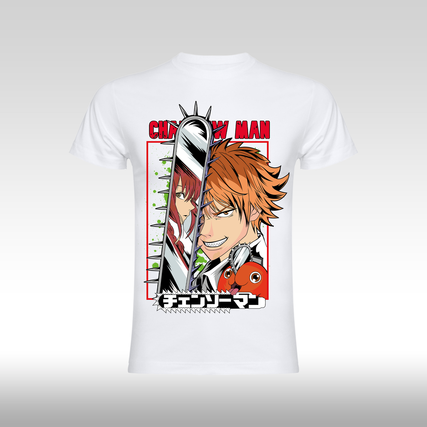 Tricou Alb personalizat bumbac anime "Chainsaw Man: Denji" streetwear