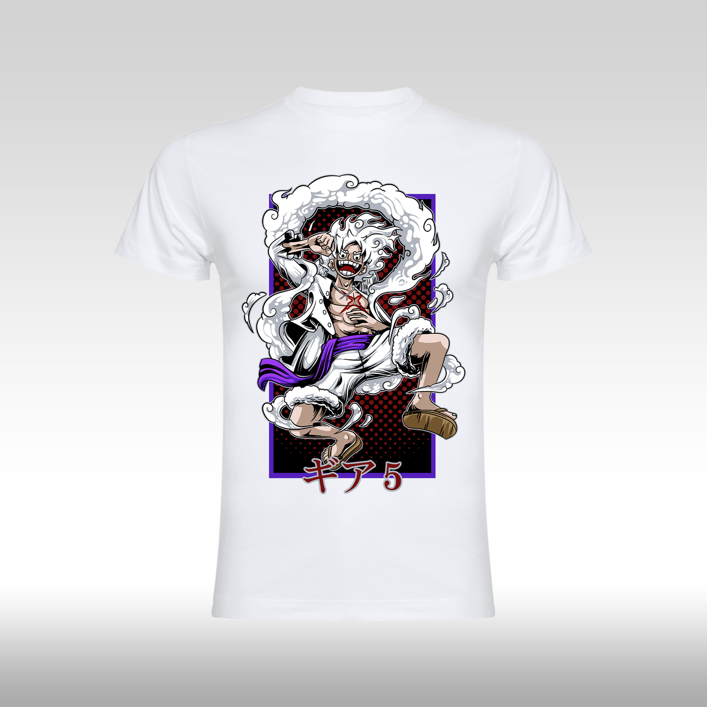 Tricou Alb personalizat bumbac anime "One Piece Luffy Gear 5 White" streetwear