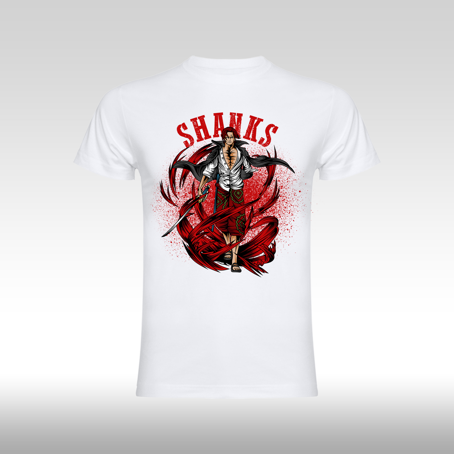 Tricou Alb personalizat bumbac anime "One Piece Shanks" streetwear