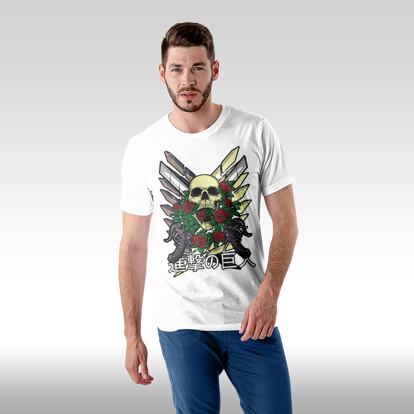Tricou Alb personalizat bumbac Fata Barbat anime "Attack On Titan Logo" streetwear