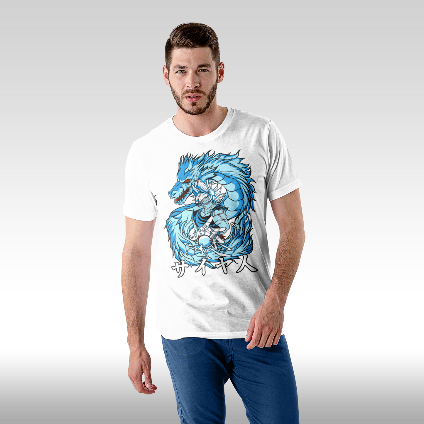 Tricou Alb personalizat bumbac Fata Barbat anime "Goku Power Dragon" streetwear