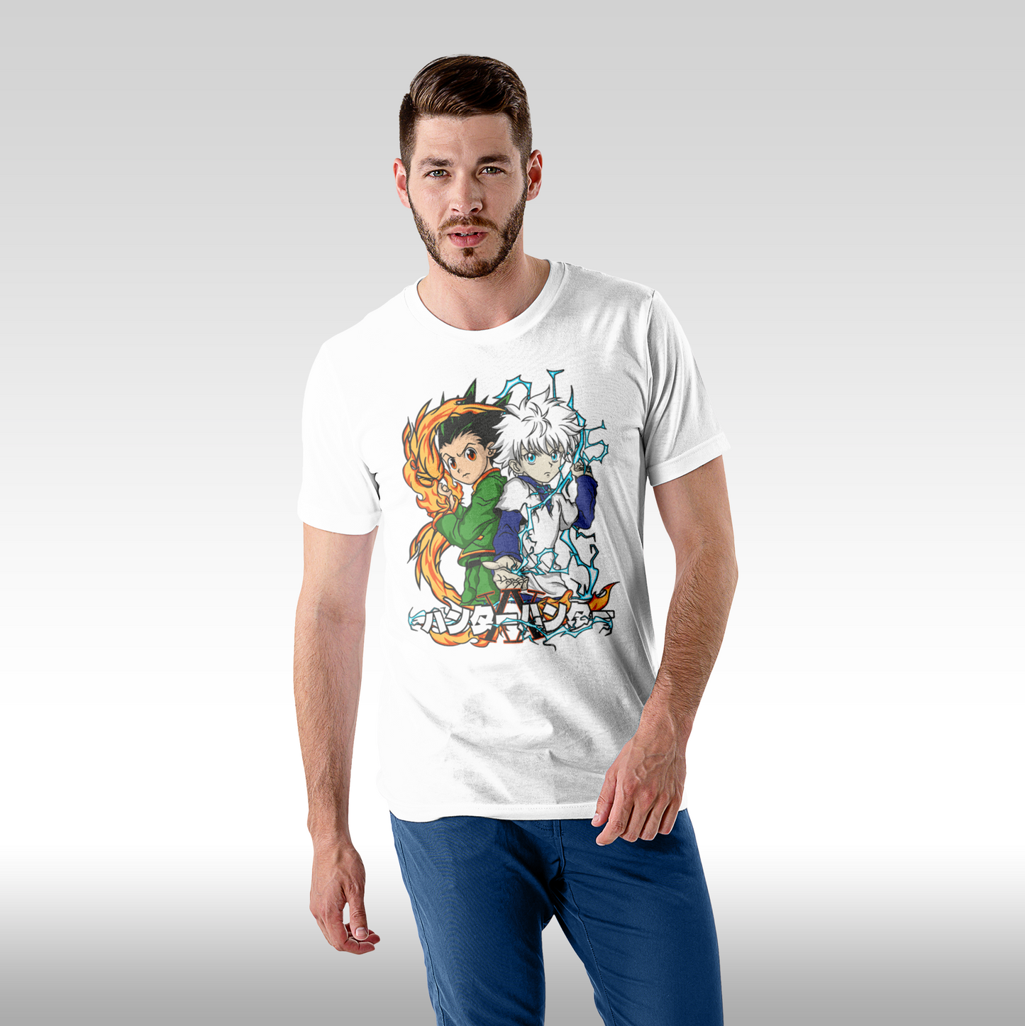 Tricou Alb personalizat bumbac Fata Barbat anime "Hunter Gon Freecss" streetwear