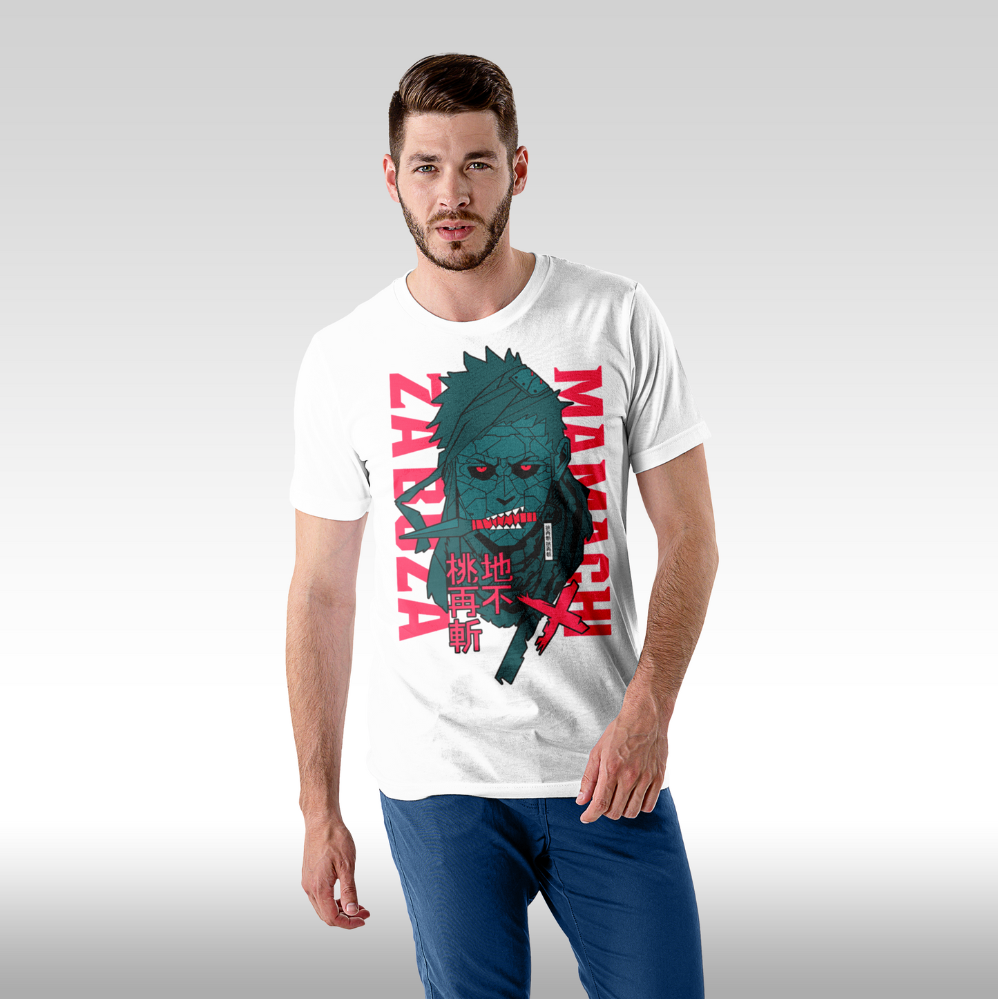 Tricou alb personalizat bumbac Fata Barbat anime "Naruto: Momoichi Zabuza" streetwear