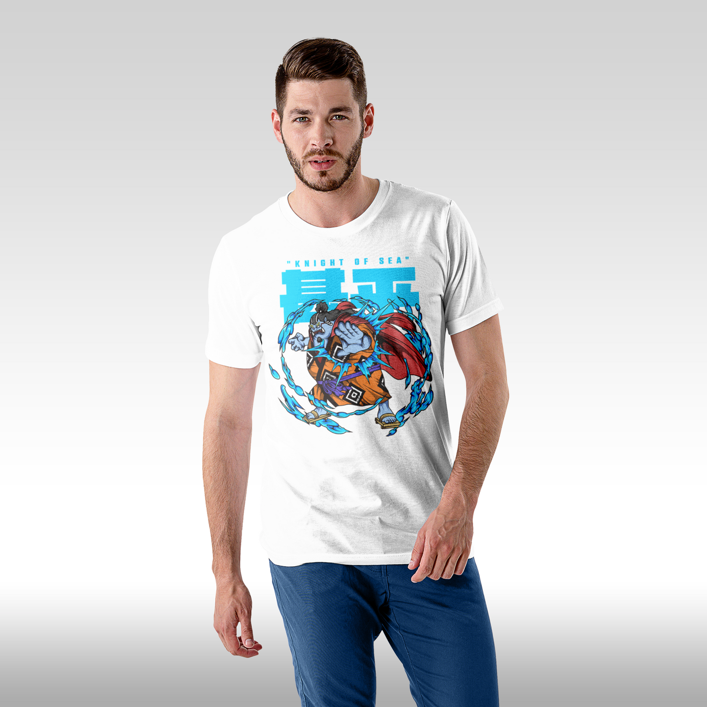 Tricou Alb personalizat bumbac Fata Barbat anime "One Piece Jinbei Knight Of Sea" streetwear