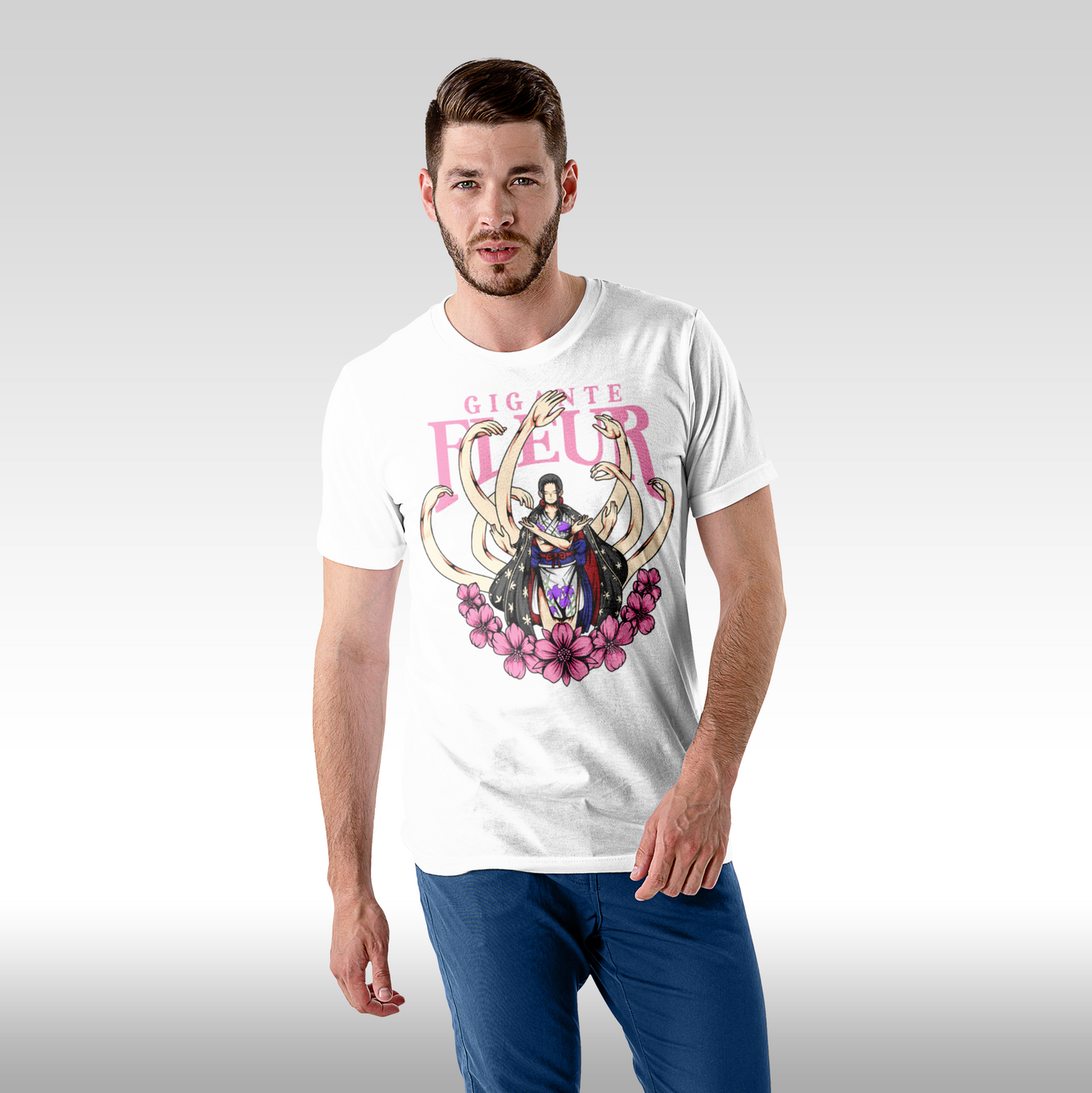 Tricou Alb personalizat bumbac Fata Barbat anime One Piece Nico Robin Gigante Fleur streetwear