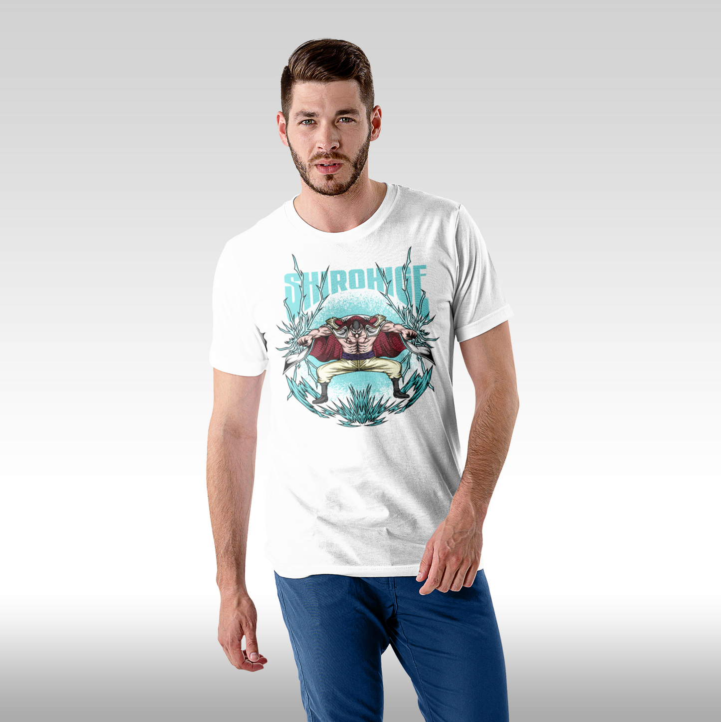 Tricou Alb personalizat bumbac Fata Barbat anime "One Piece: Shirohige" streetwear