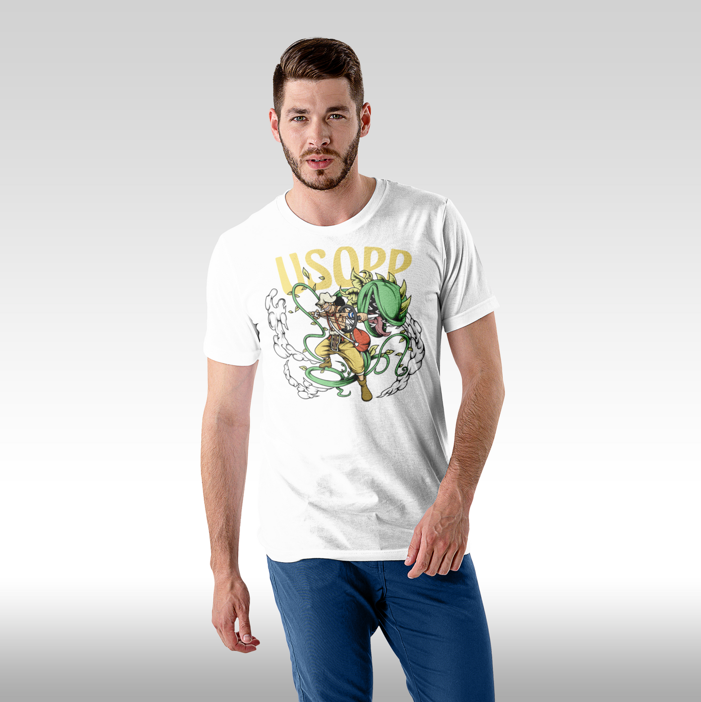 Tricou Alb personalizat bumbac Fata Barbat anime "One Piece Usopp streetwear