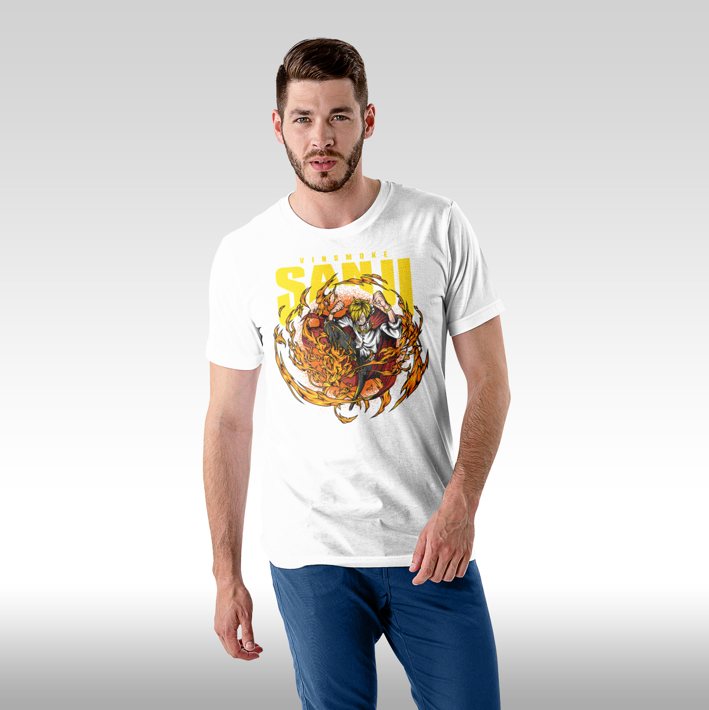 Tricou Alb personalizat bumbac Fata Barbat anime "One Piece Sanji" streetwear
