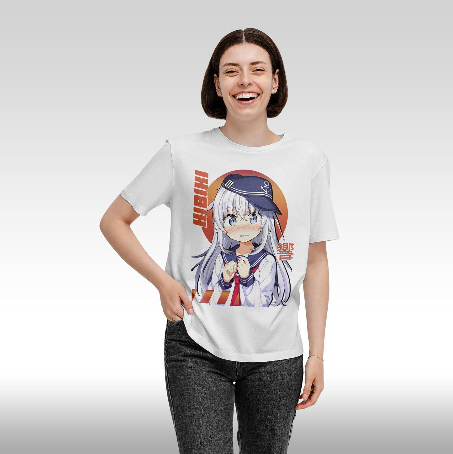 Tricou Alb personalizat bumbac Fata dama anime "Hibiki" streetwear