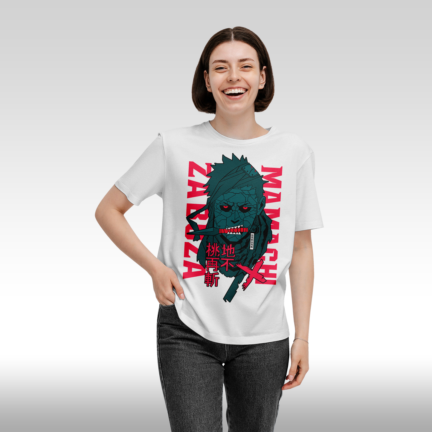 Tricou alb personalizat bumbac Fata dama anime "Naruto: Momoichi Zabuza" streetwear