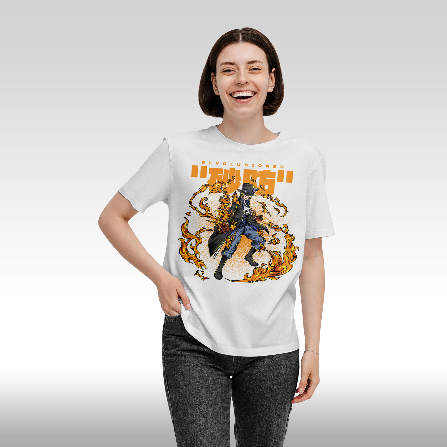 Tricou Alb personalizat bumbac Fata dama anime "One Piece Revolutionary Sabo" streetwear