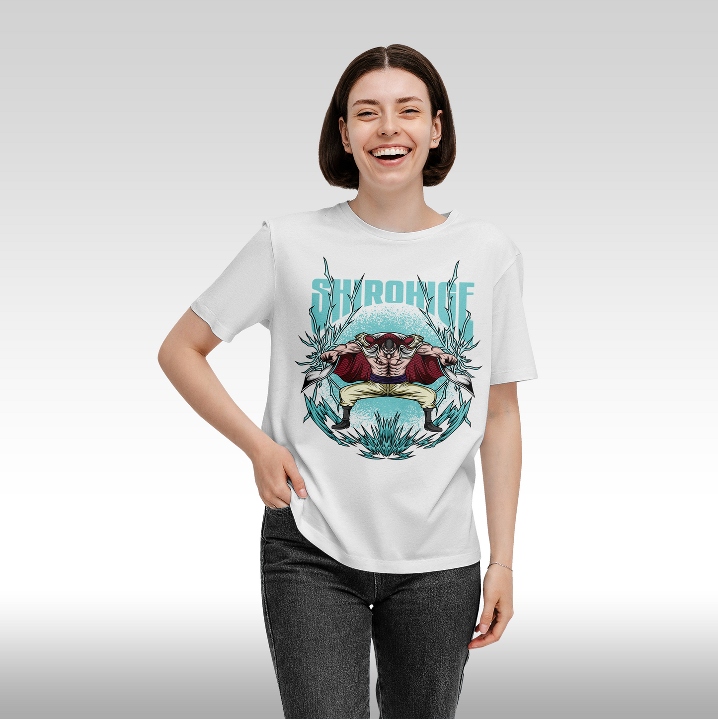 Tricou Alb personalizat bumbac Fata dama anime "One Piece: Shirohige" streetwear