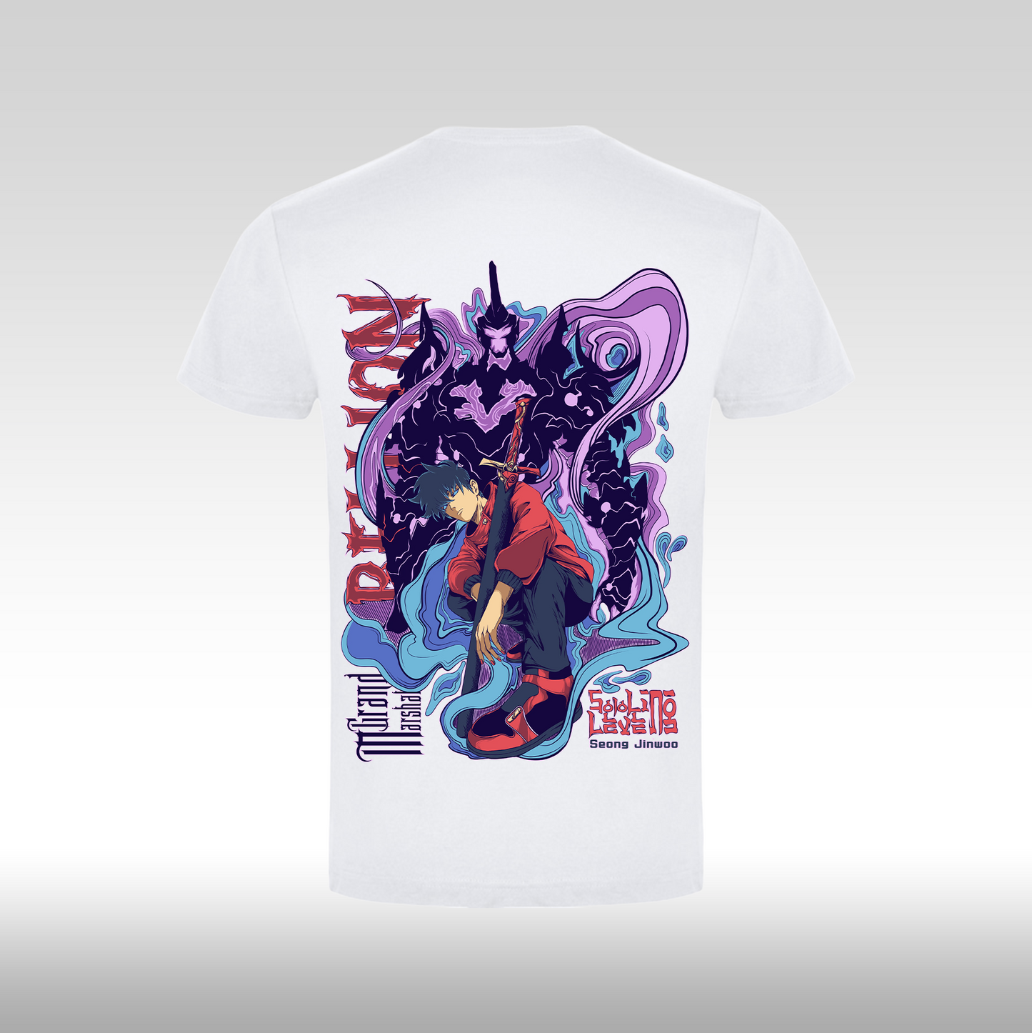 Tricou Alb personalizat bumbac Spate anime "Solo Leveling: Sung Ji Woo" streetwear