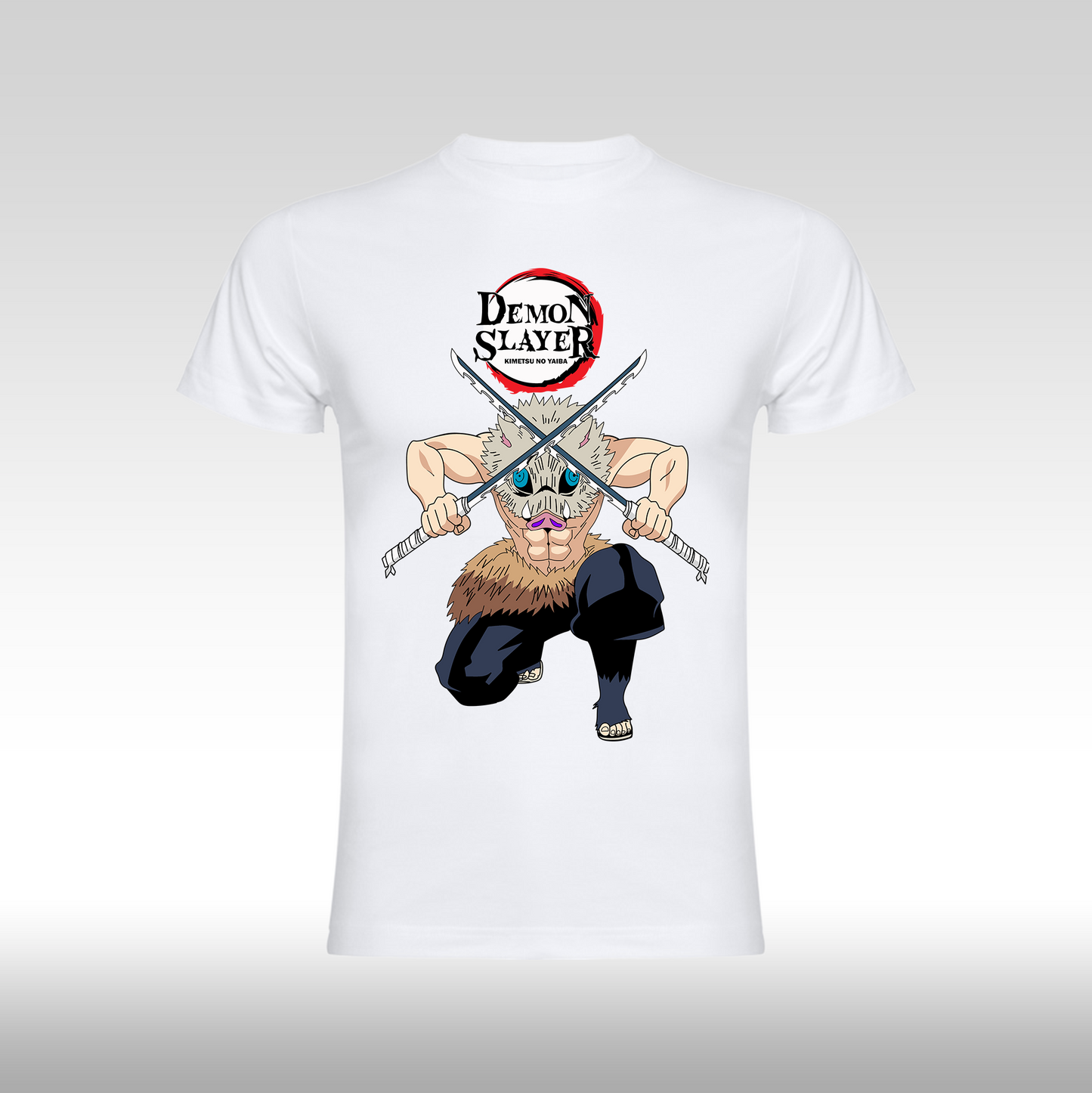 Tricou Alb personalizat bumbac anime "Demon Slayer: Inosuke" streetwear