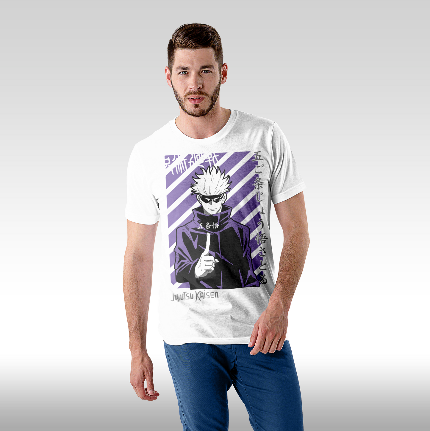 Tricou Alb personalizat bumbac fata Barbat anime "Jujutsu Kaisen: Satoru Gojo Front" streetwear