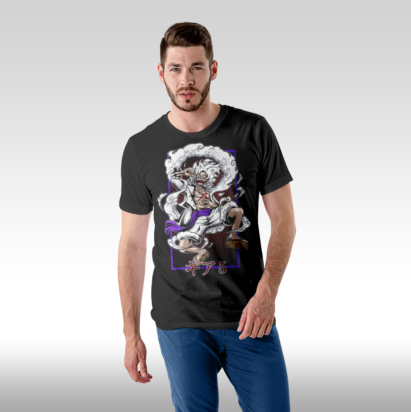 Tricou Negru personalizat bumbac Fata Barbat anime "One Piece Luffy Gear 5 White" streetwear