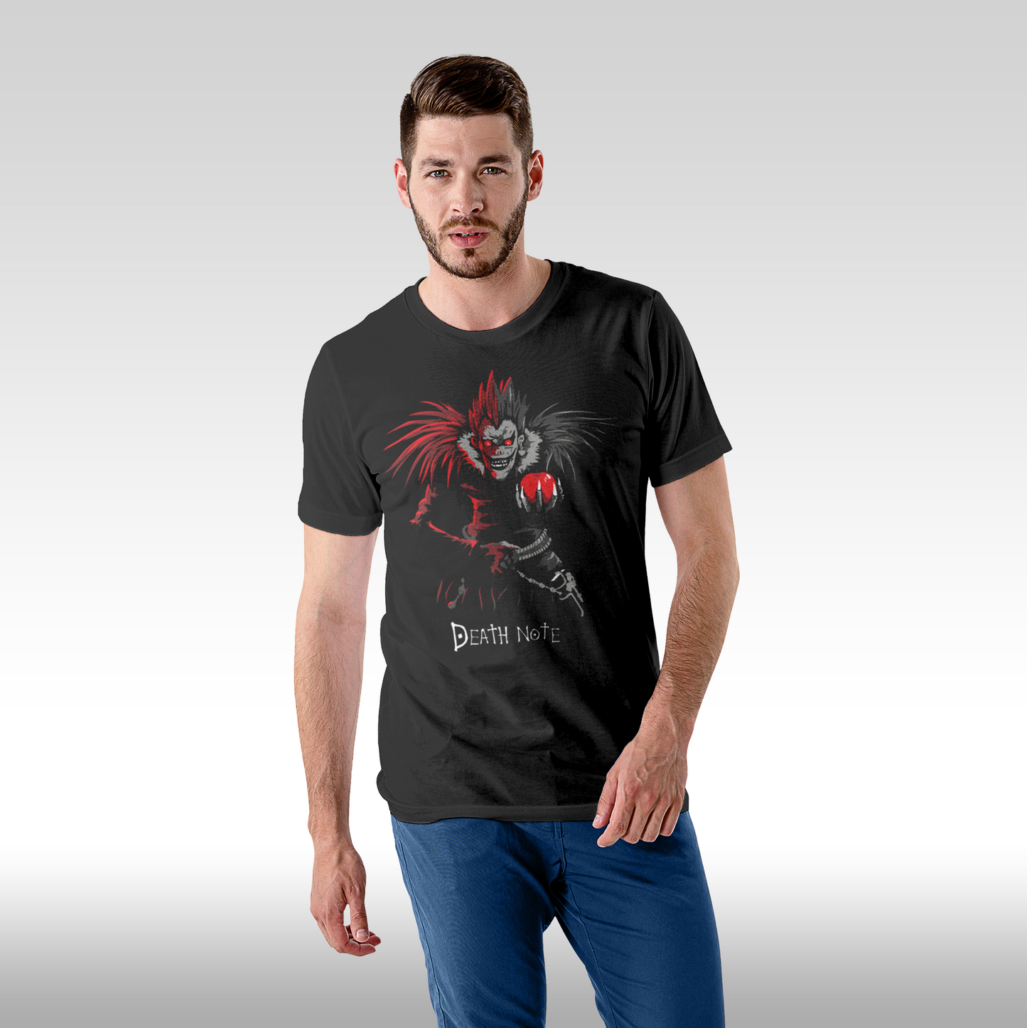 Tricou Negru personalizat bumbac Fata barbat anime "Death Note Ryuk" streetwear