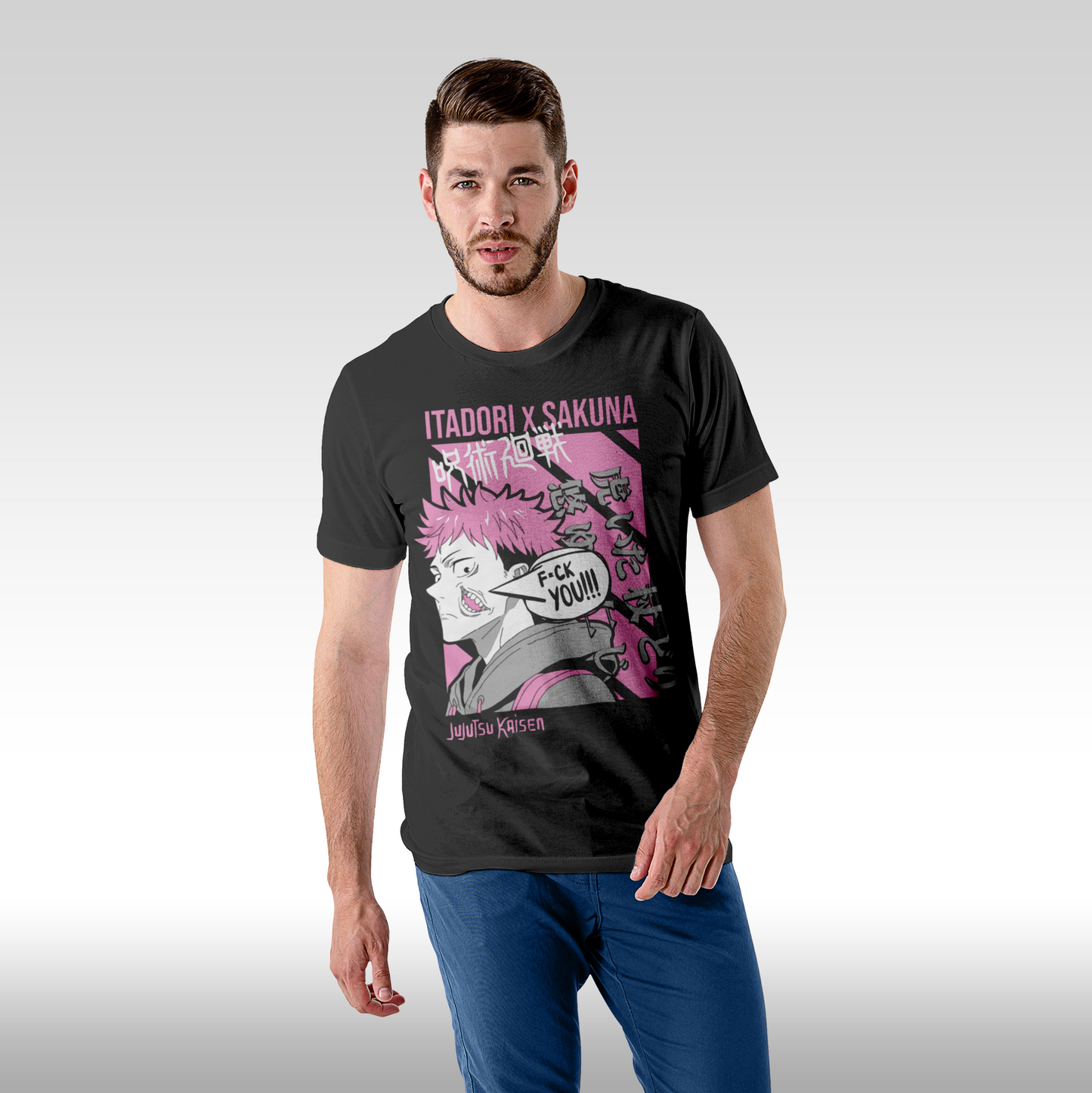 Tricou Negru personalizat bumbac barbatanime "Jujutsu Kaisen: Itadori" streetwear