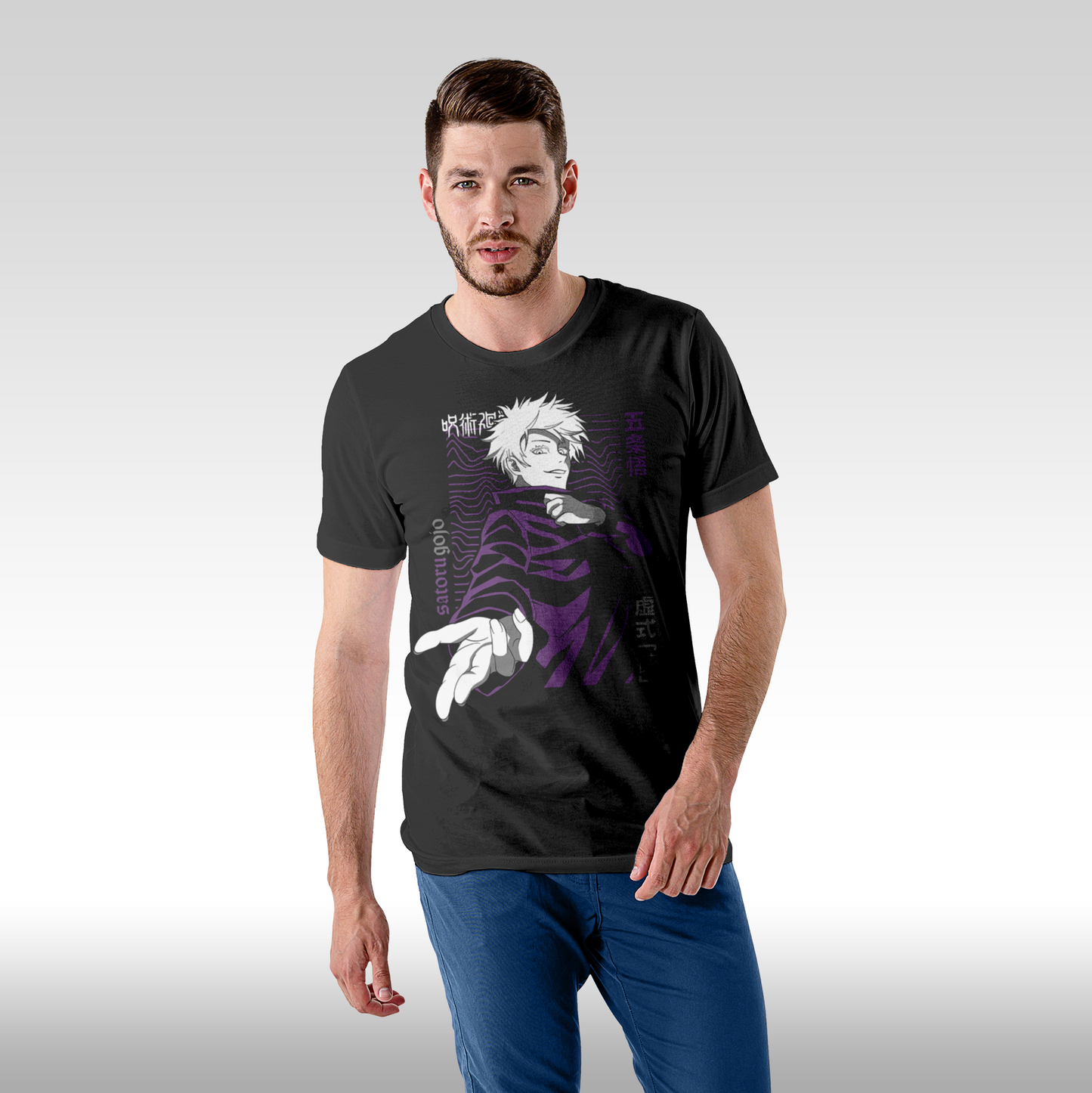 Tricou Negru personalizat bumbac Fata barbat anime "Jujutsu Kaisen: Satoru Gojo" streetwear