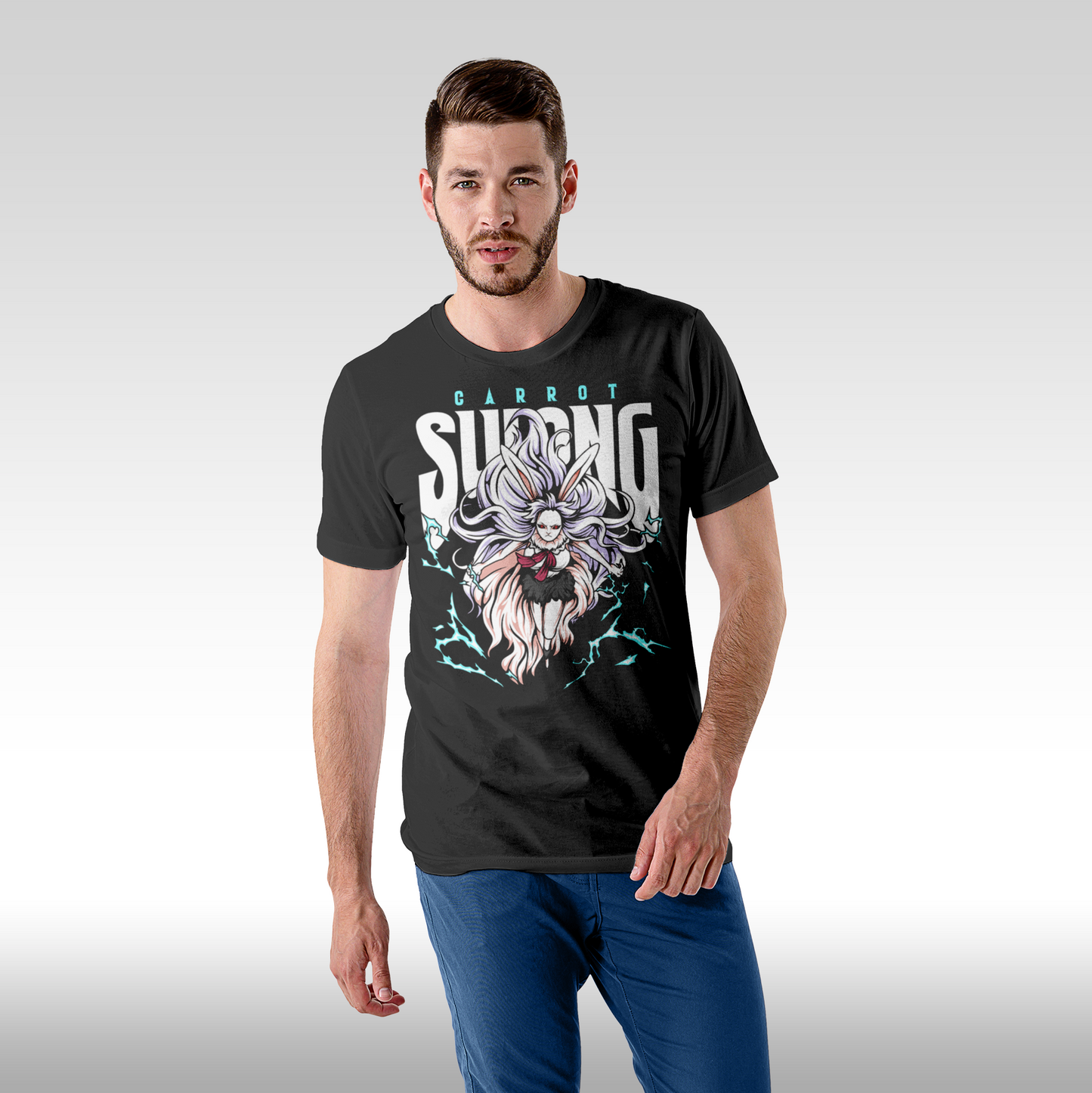 Tricou Negru personalizat bumbac Fata barbat anime "One Piece Carrot Sulong" streetwear