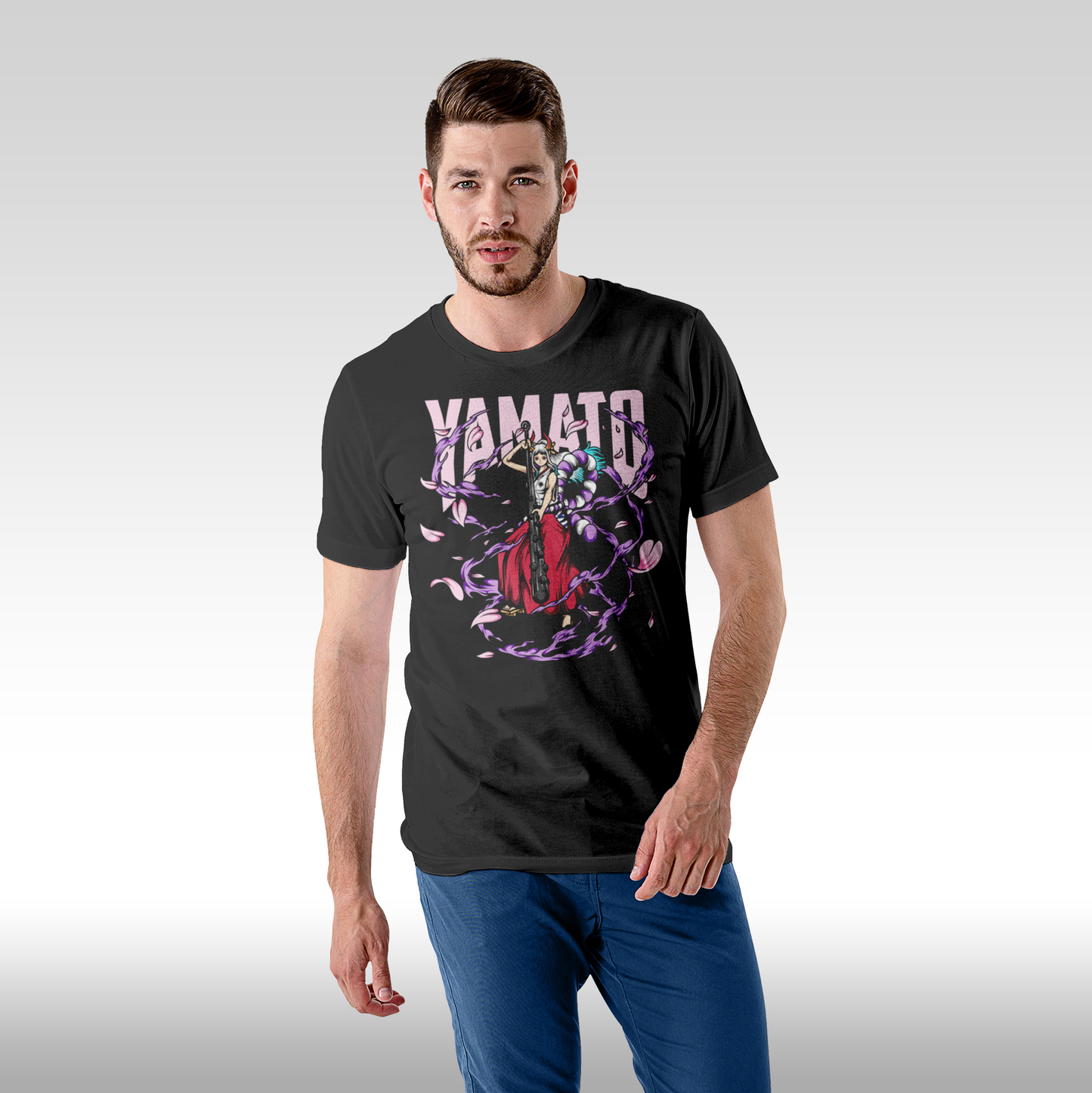Tricou Negru personalizat bumbac Fata Barbat anime "Yamato" streetwear