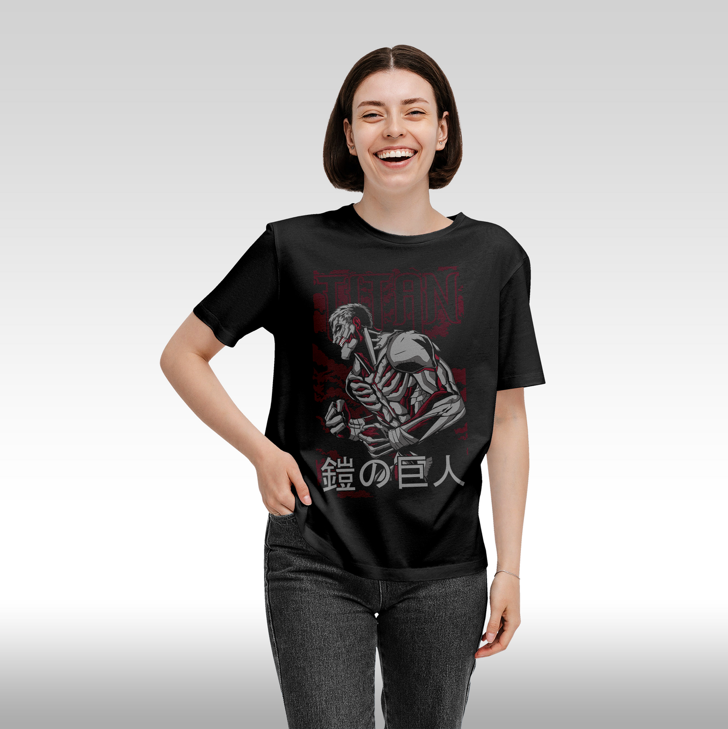 Tricou Negru personalizat bumbac Fata Dama anime "Attack On Titan" streetwear