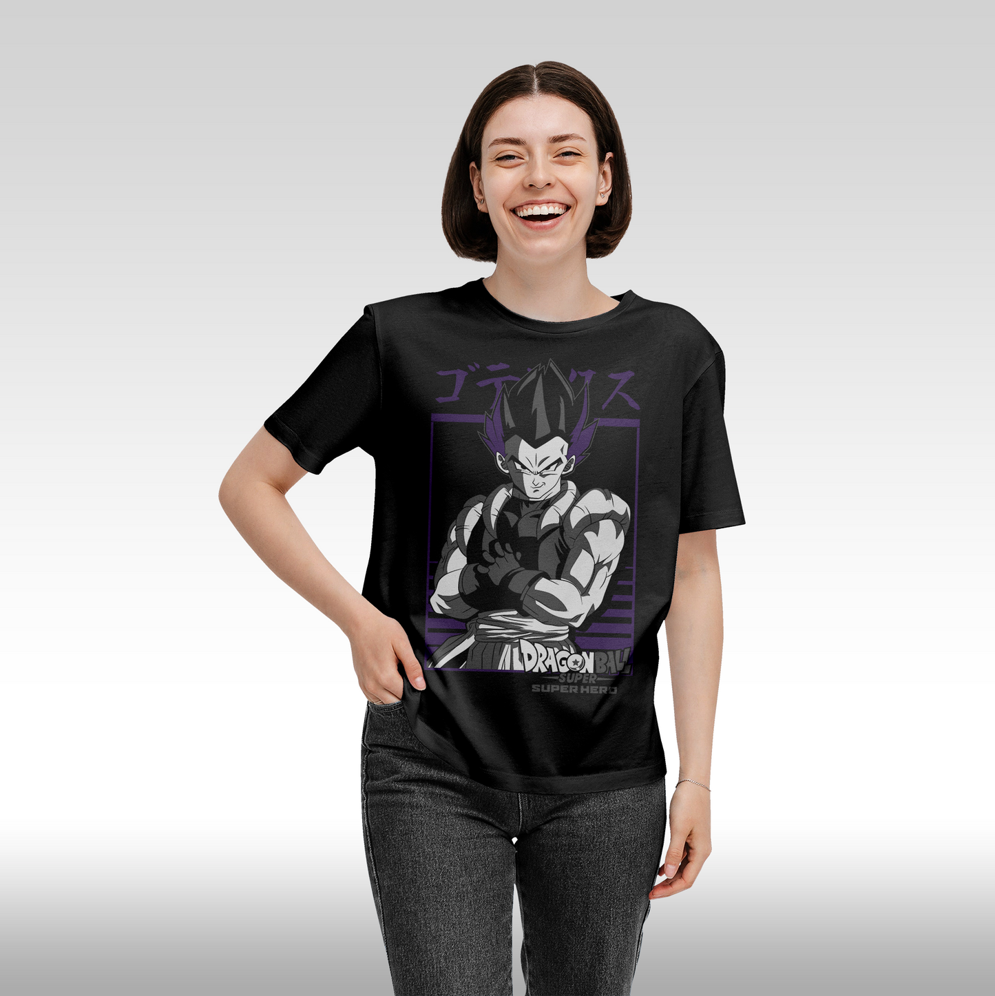 Tricou Negru personalizat bumbac Fata Dama anime "Dragon Ball Z: Gotenks" streetwear