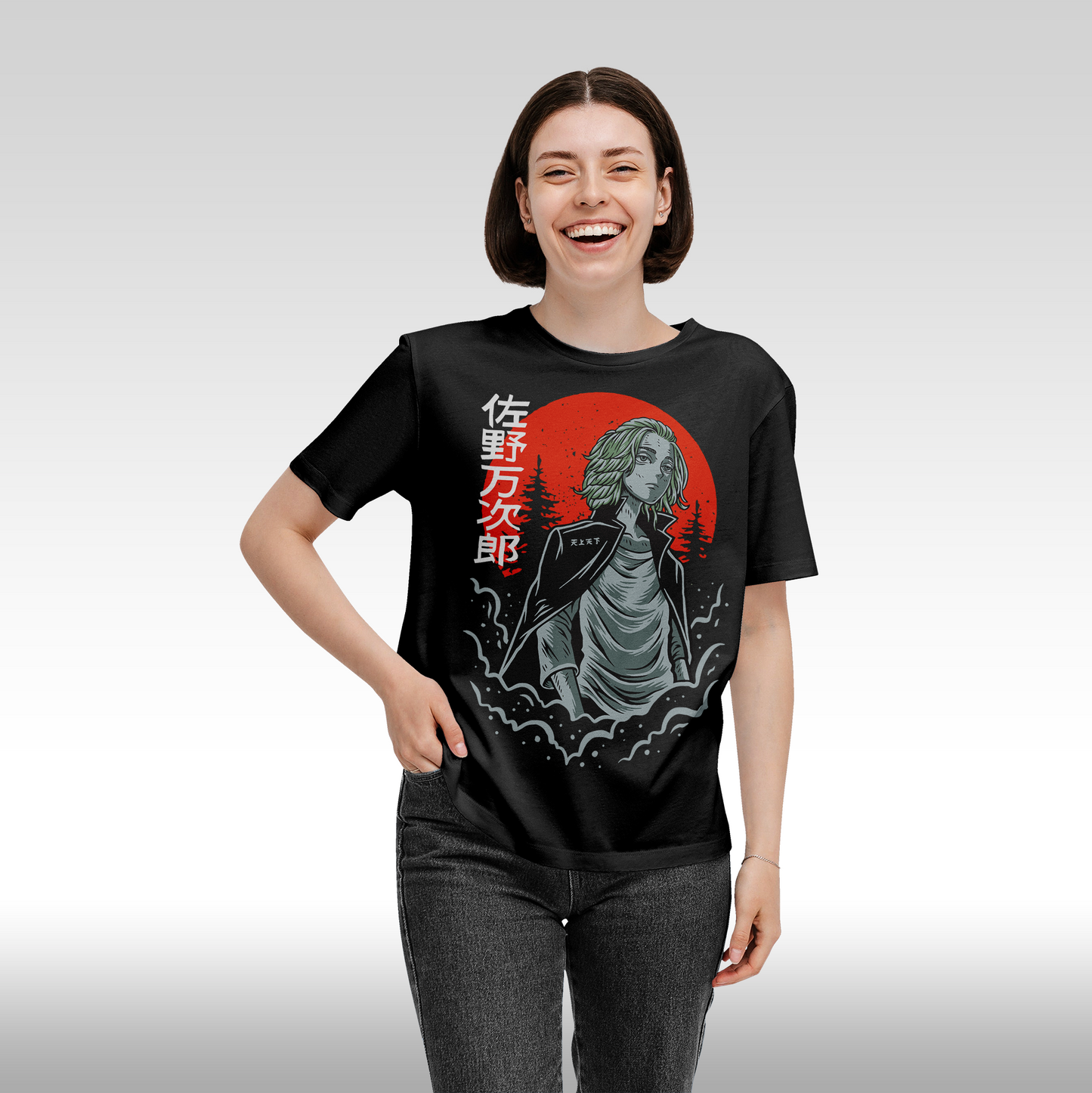 Tricou Negru personalizat bumbac Fata Dama anime "Tokyo Revengers Sano Mikey" streetwear