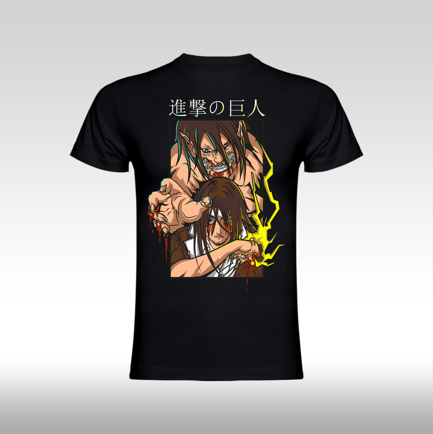 Tricou Negru personalizat bumbac anime "Attack On Titan: Eren" streetwear