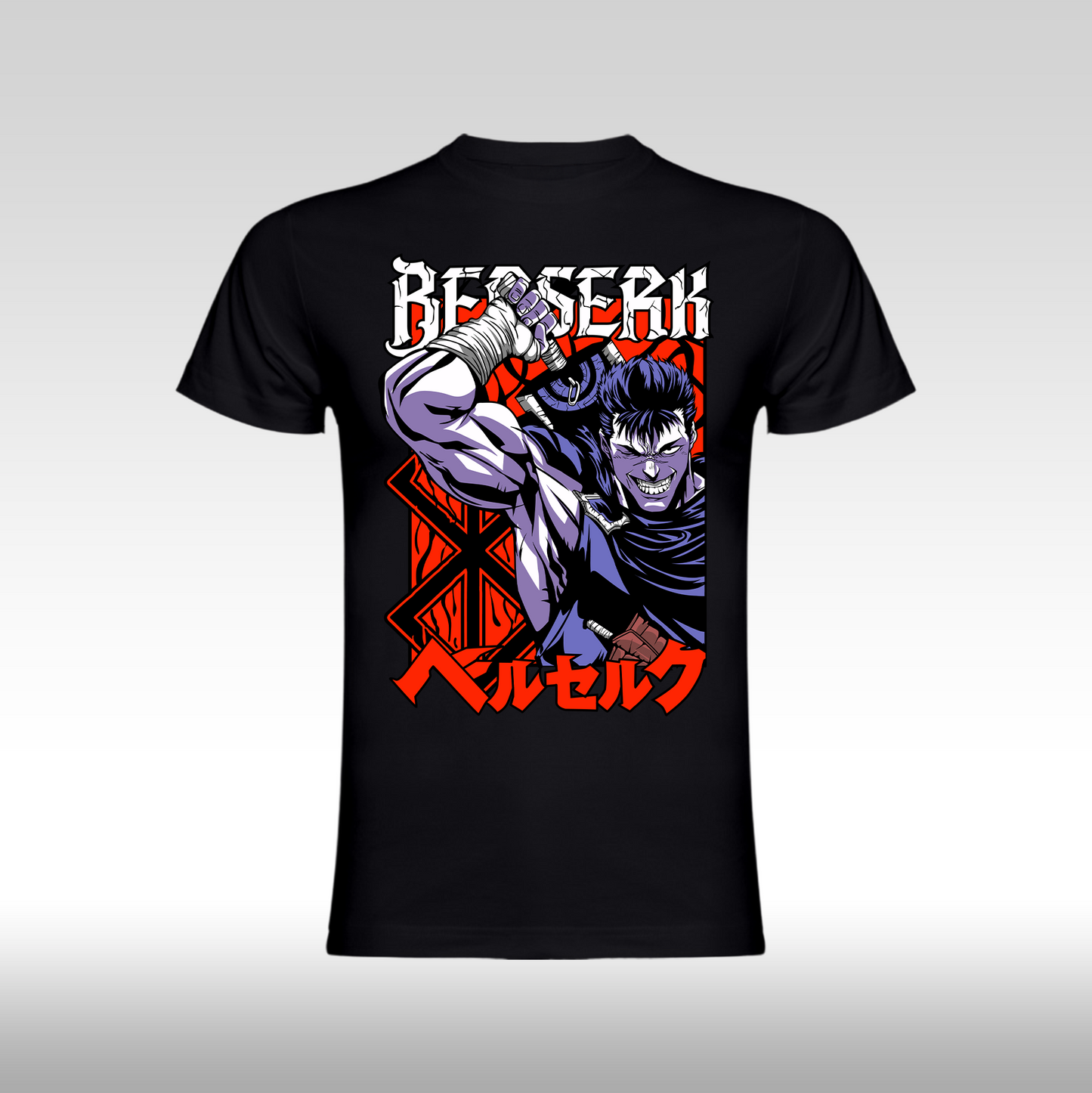 Tricou Negru personalizat bumbac anime "Berserk: Guts" streetwear