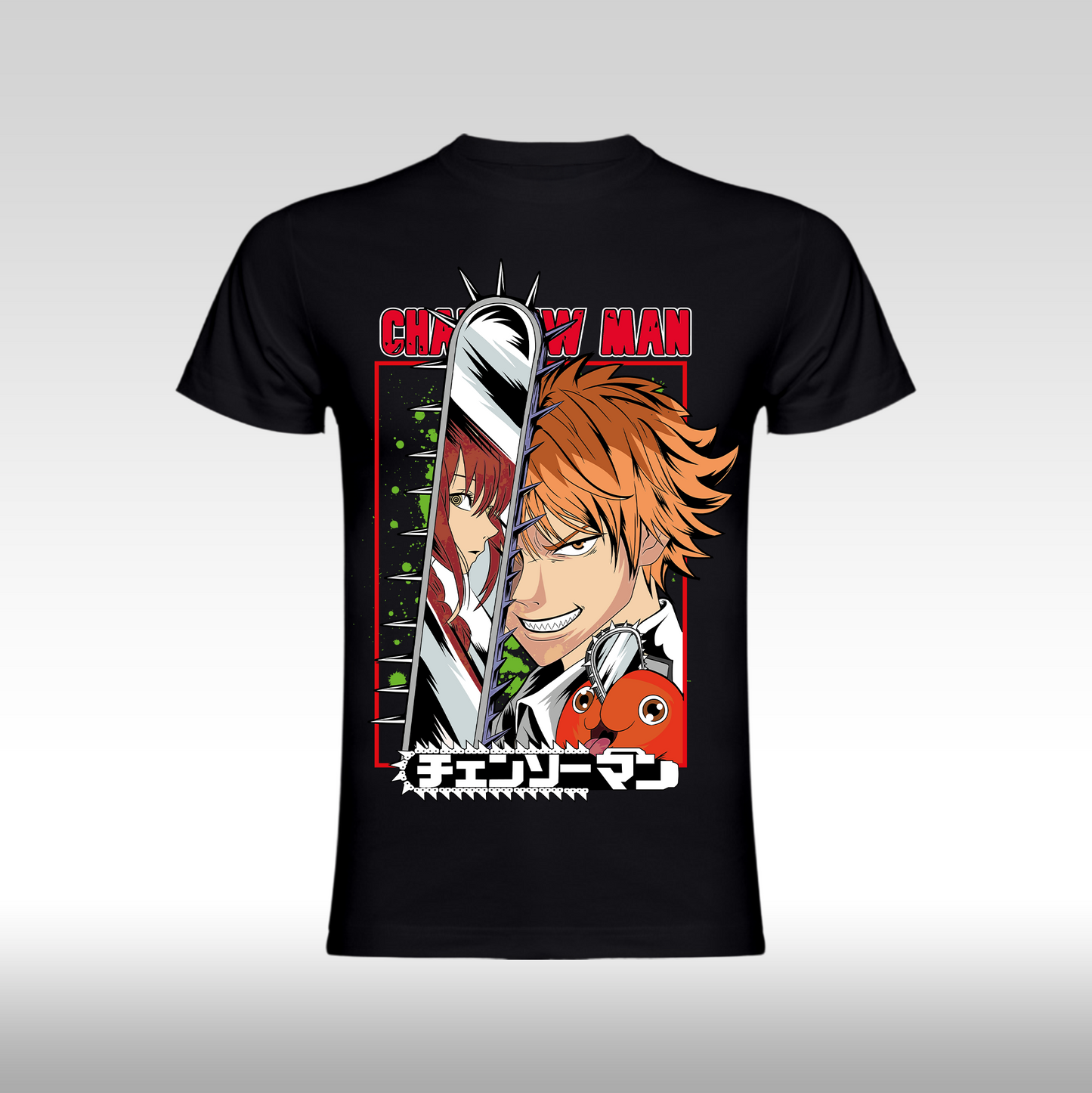 Tricou Negru personalizat bumbac anime "Chainsaw Man: Denji" streetwear