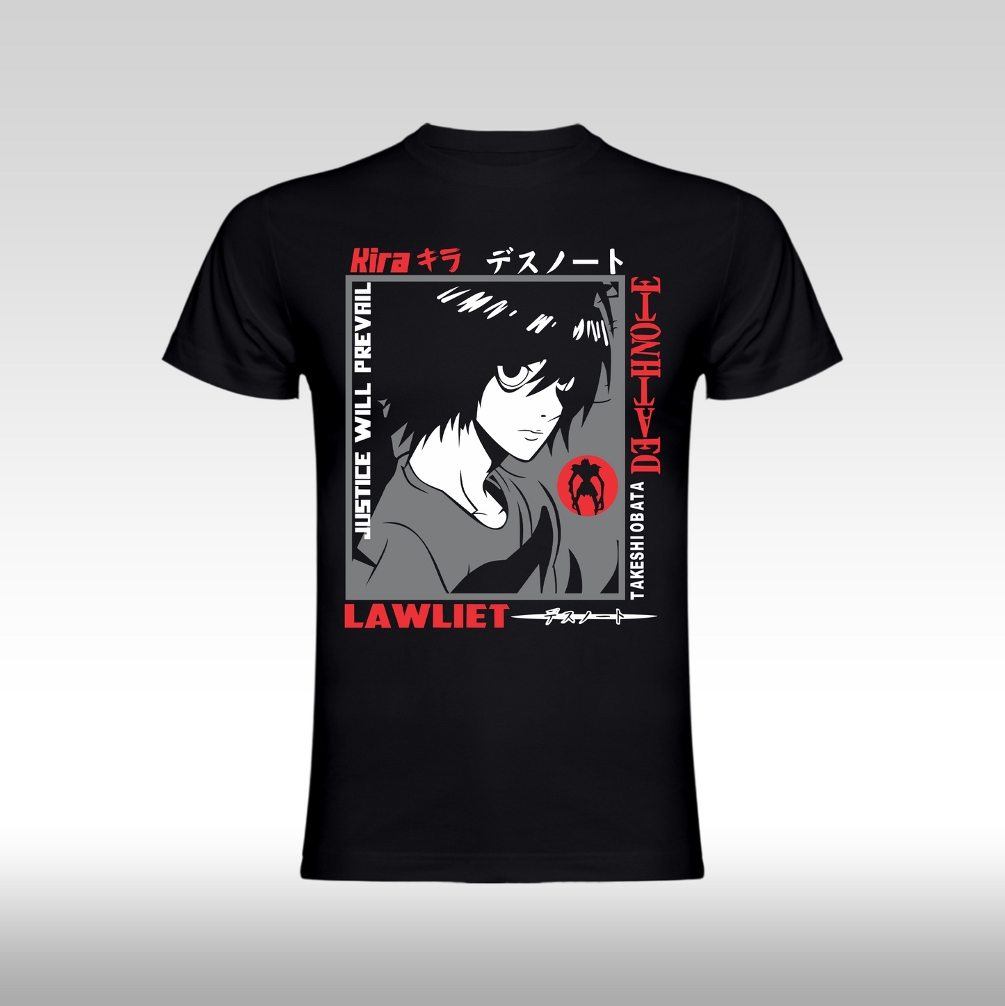 Tricou Negru personalizat bumbac anime "Death Note: Takeshi Obata L" streetwear
