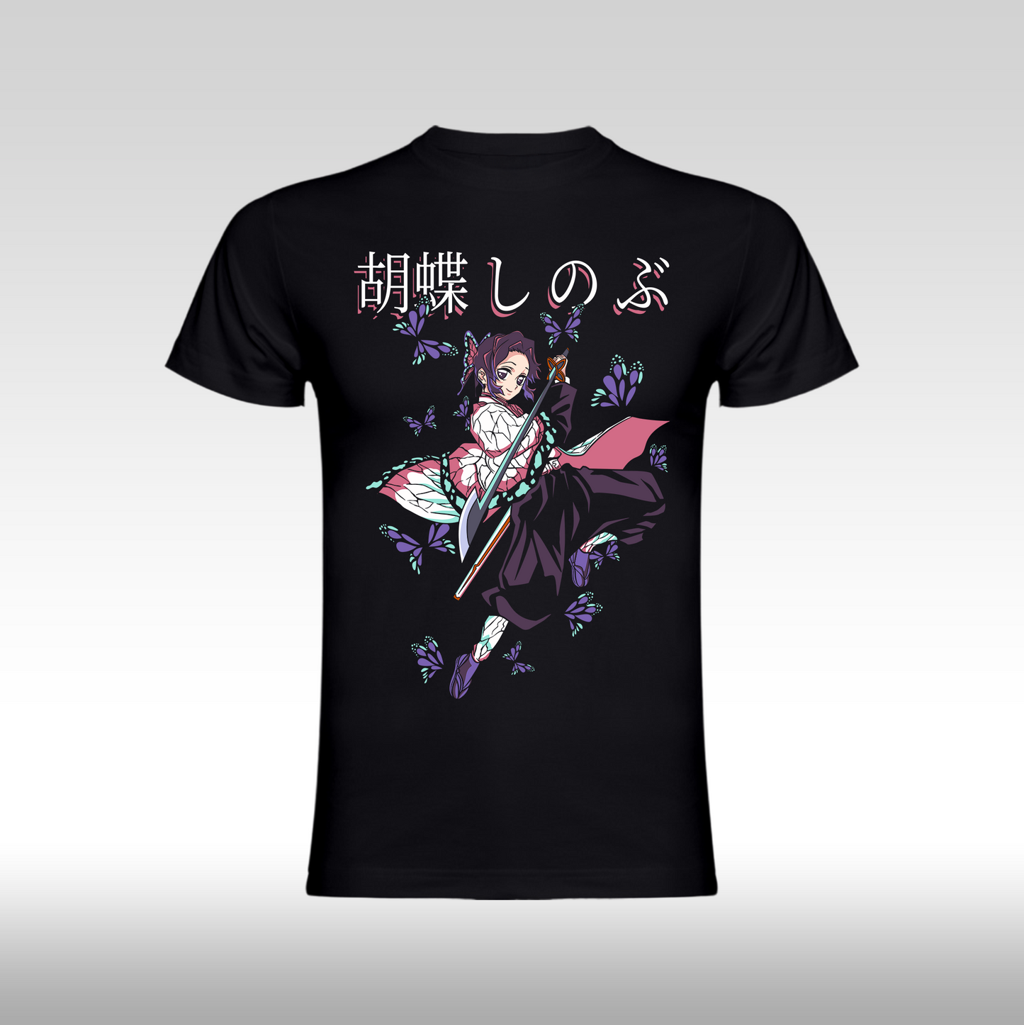 Tricou Negru personalizat bumbac anime "Demon Slayer: Shinobu Kocho" streetwear