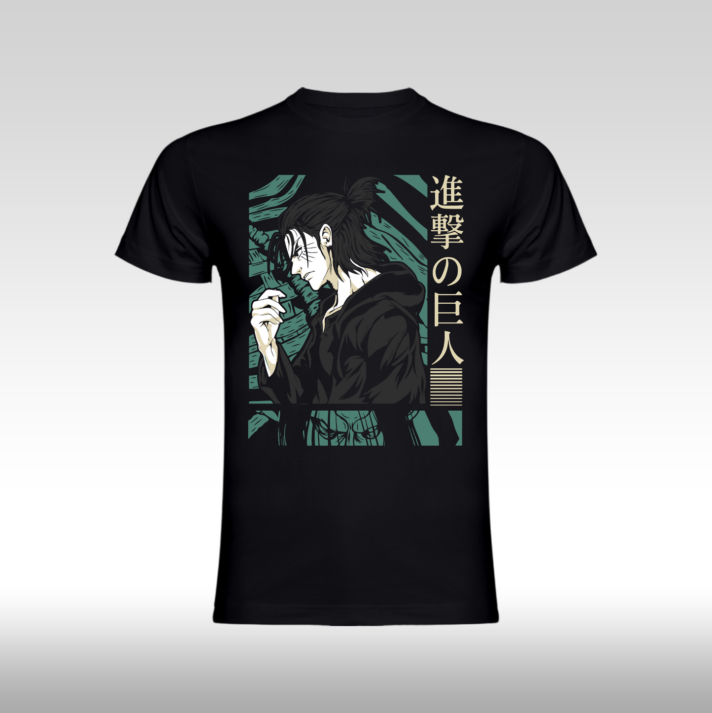 Tricou Negru personalizat bumbac anime "Eren Yeager" streetwear