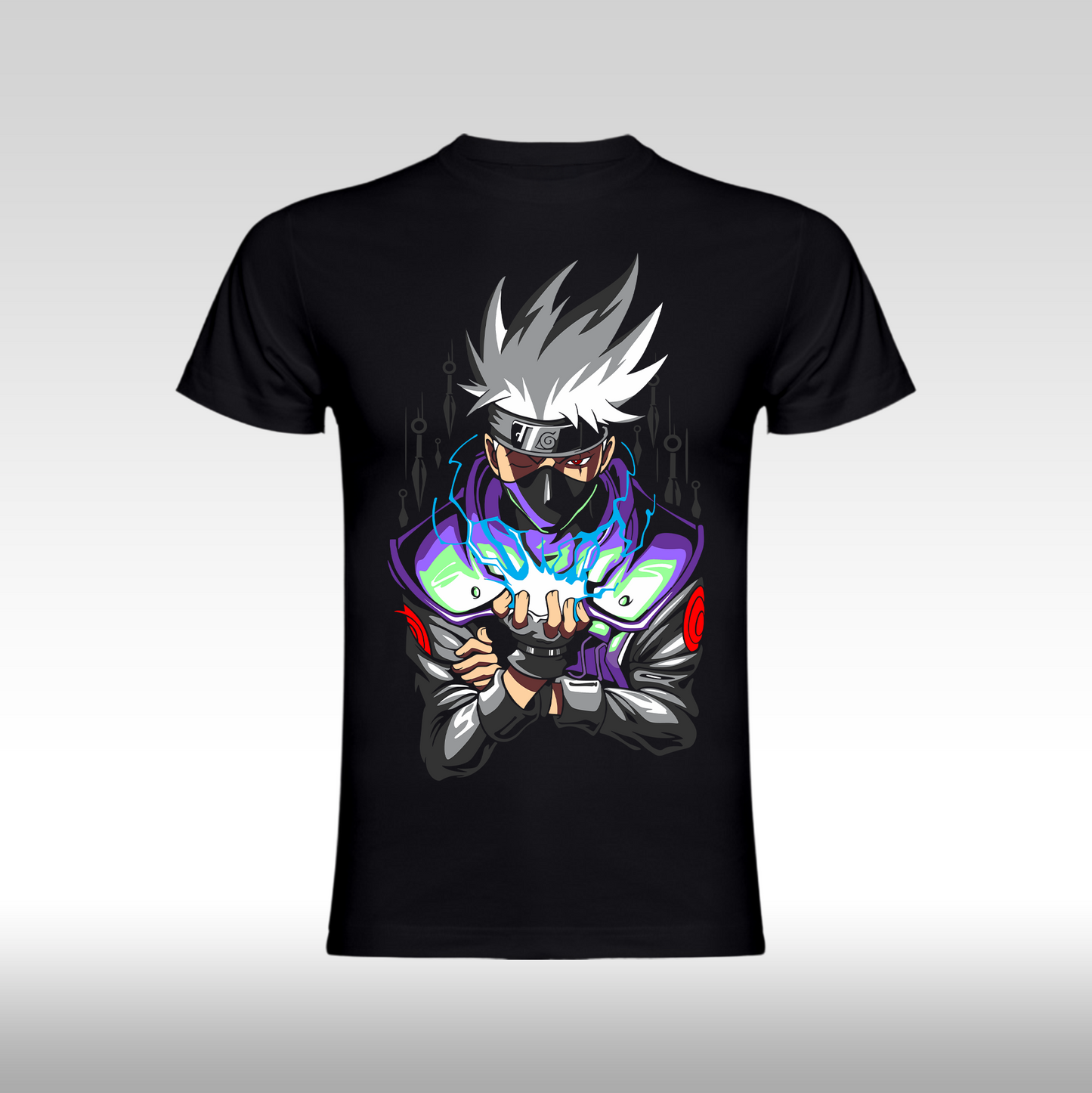 Tricou Negru personalizat bumbac anime "Kakashi" streetwear