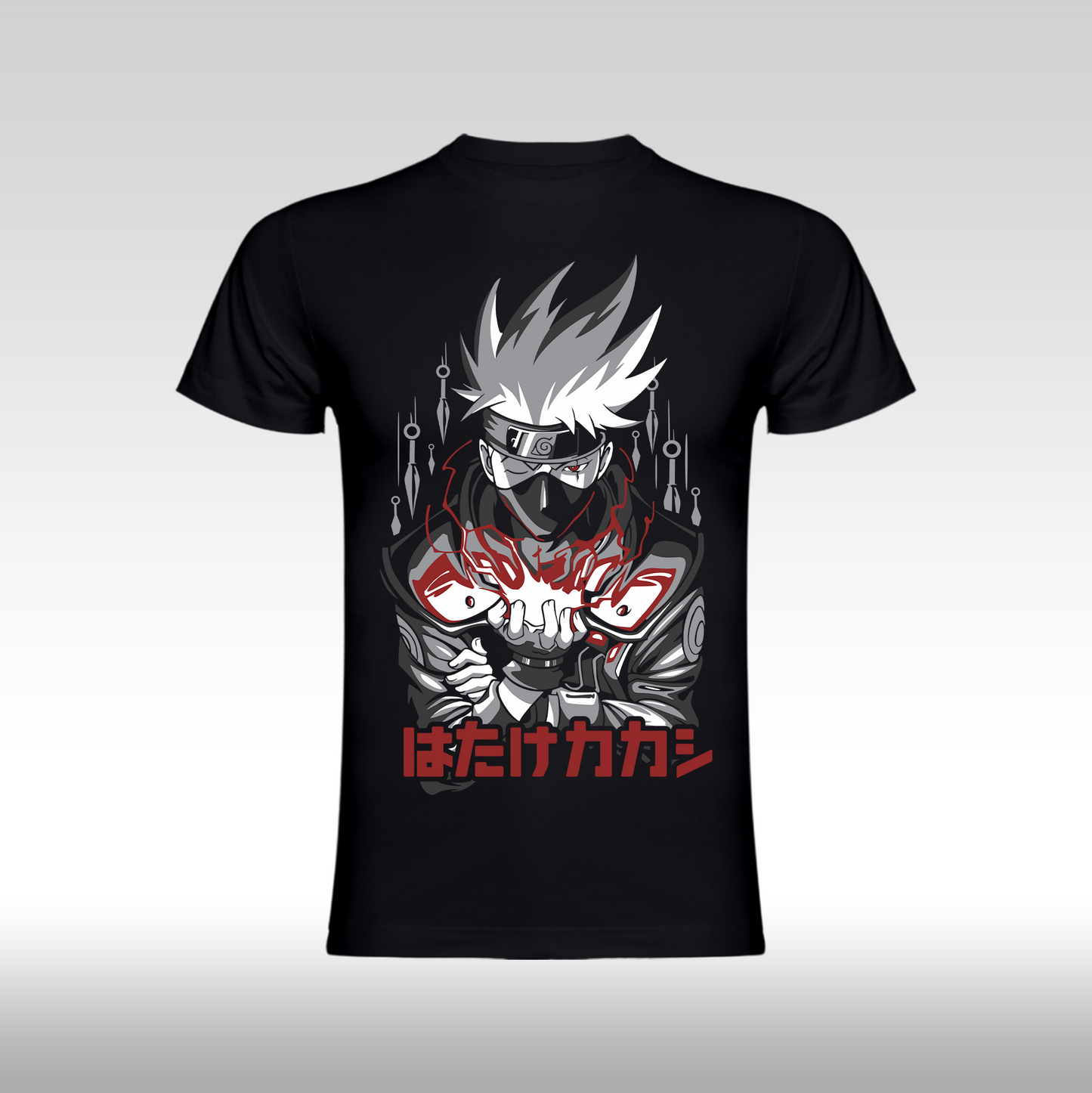 Tricou Negru personalizat bumbac anime "Naruto: Kakashi" streetwear