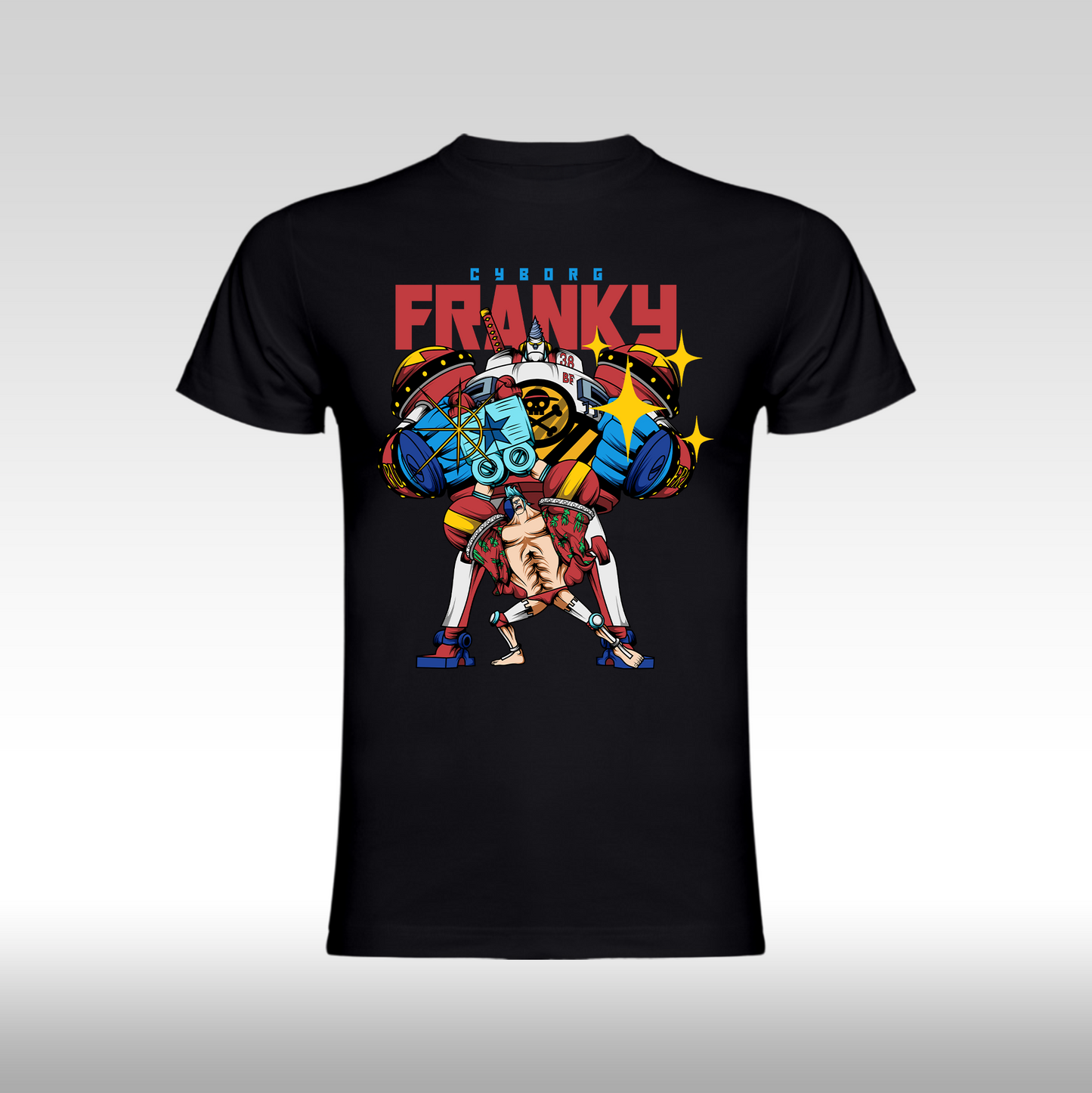 Tricou Negru personalizat bumbac anime "One Piece Cyborg Franky" streetwear