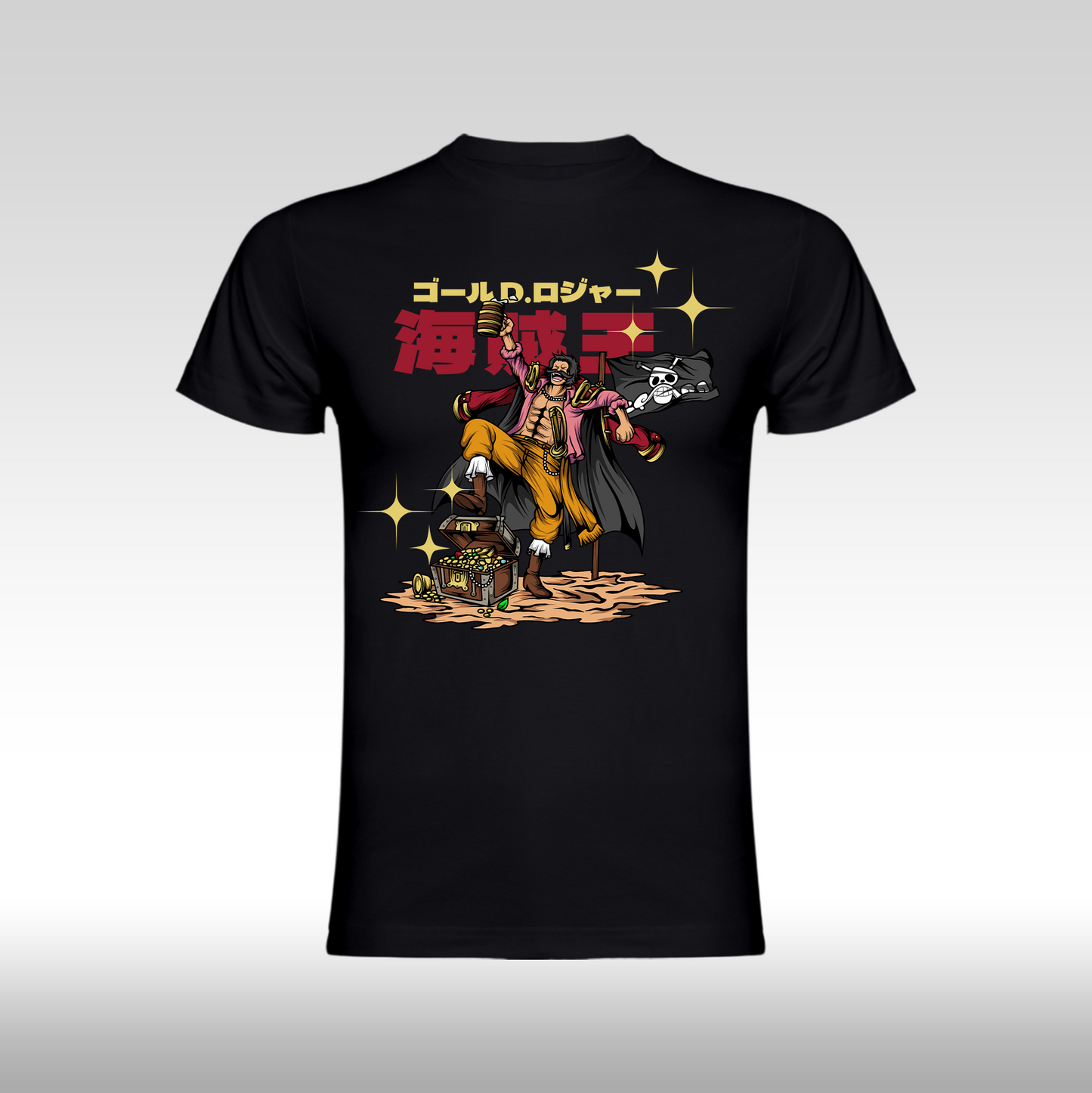 Tricou Negru personalizat bumbac anime "One Piece Gol D. Roger" streetwear