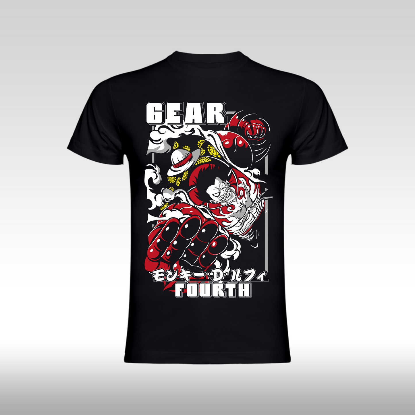 Tricou Negru personalizat bumbac anime "One Piece Luffy Gear 4" streetwear