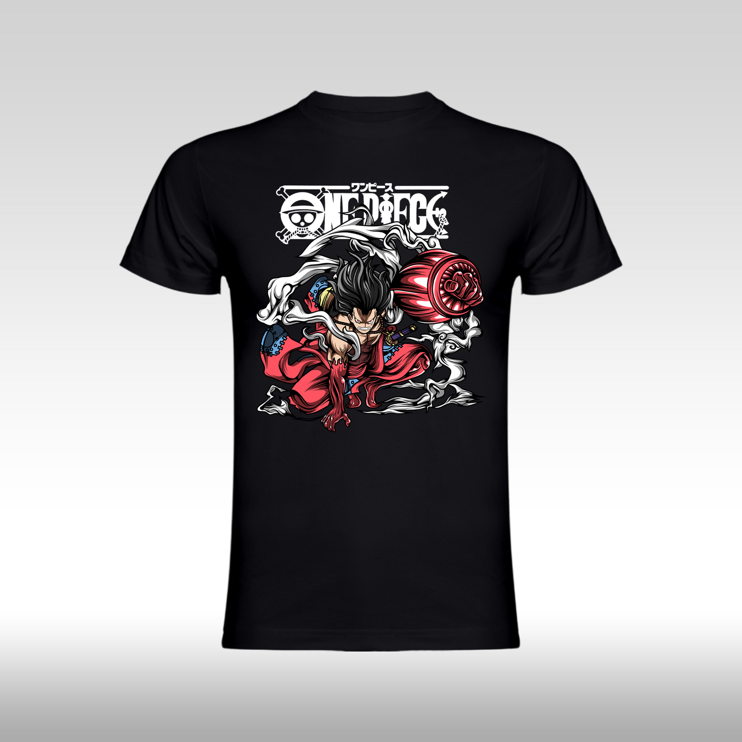 Tricou Negru personalizat bumbac anime "One Piece Luffy Gear 4" streetwear