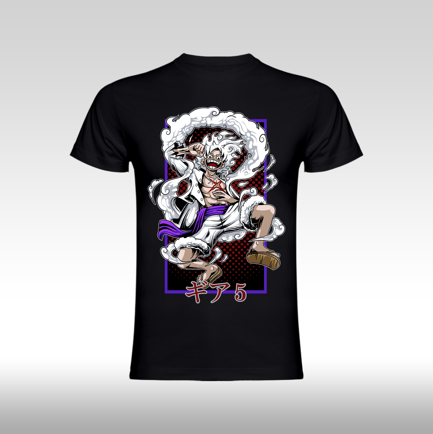 Tricou Negru personalizat bumbac anime "One Piece Luffy Gear 5 White" streetwear