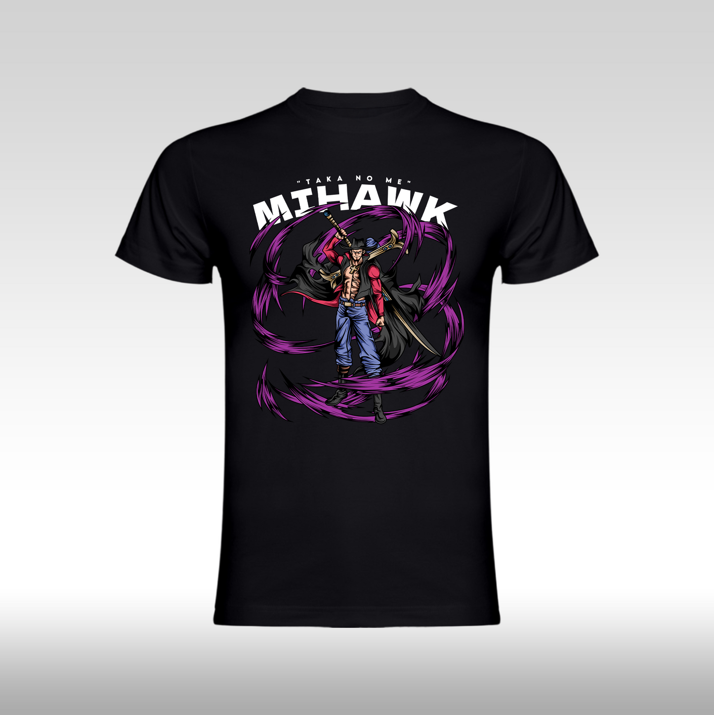 Tricou Negru personalizat bumbac anime "One Piece Mihawk" streetwear