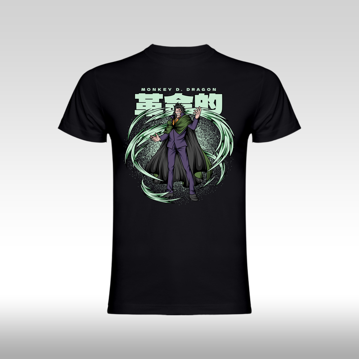 Tricou Negru personalizat bumbac anime "One Piece Monkey D. Dragon" streetwear